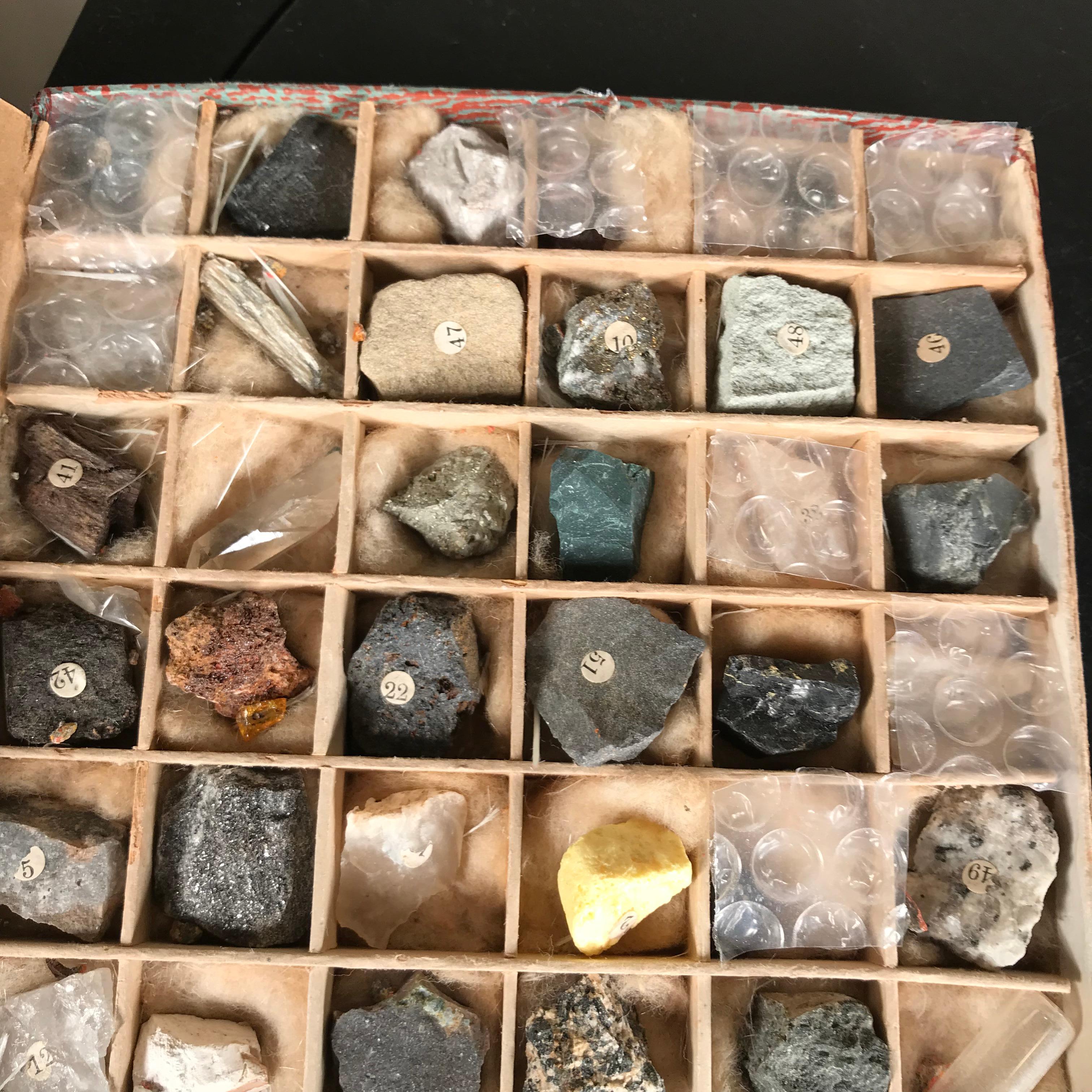 Taisho Japanese Antique Mineral Specimens Boxed Collection, 54 Specimens