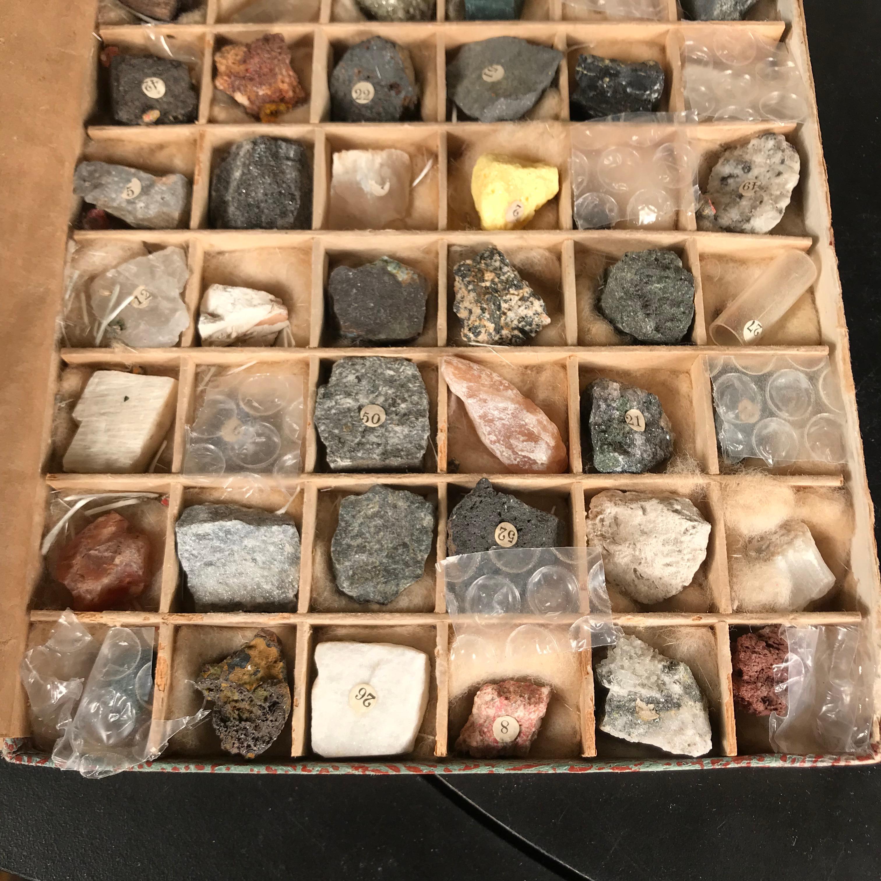 Japanese Antique Mineral Specimens Boxed Collection, 54 Specimens In Good Condition In South Burlington, VT