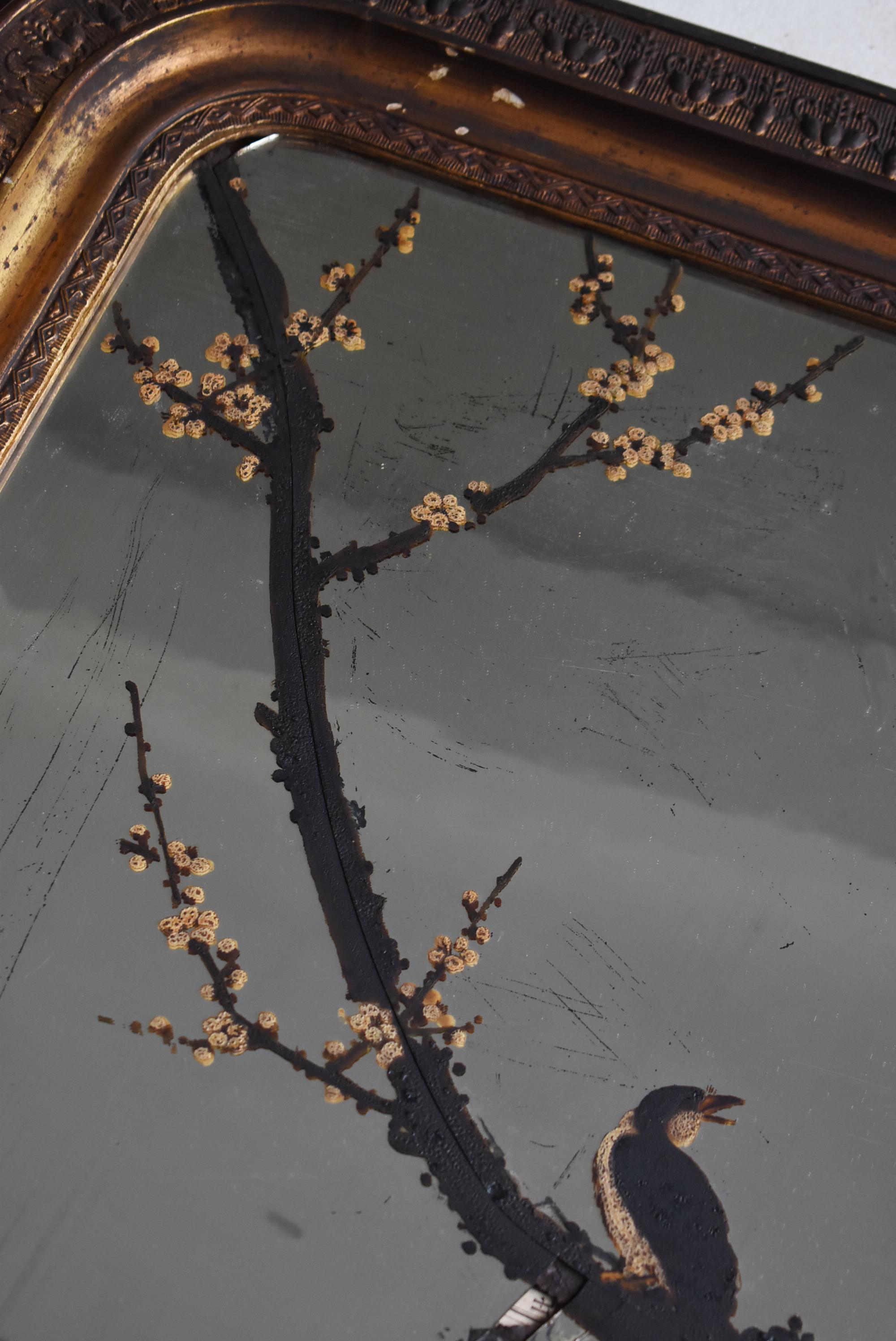 Japanese Antique Mirror Depicting Birds, Plum Blossoms, and Peonies 1860s-1900s For Sale 6