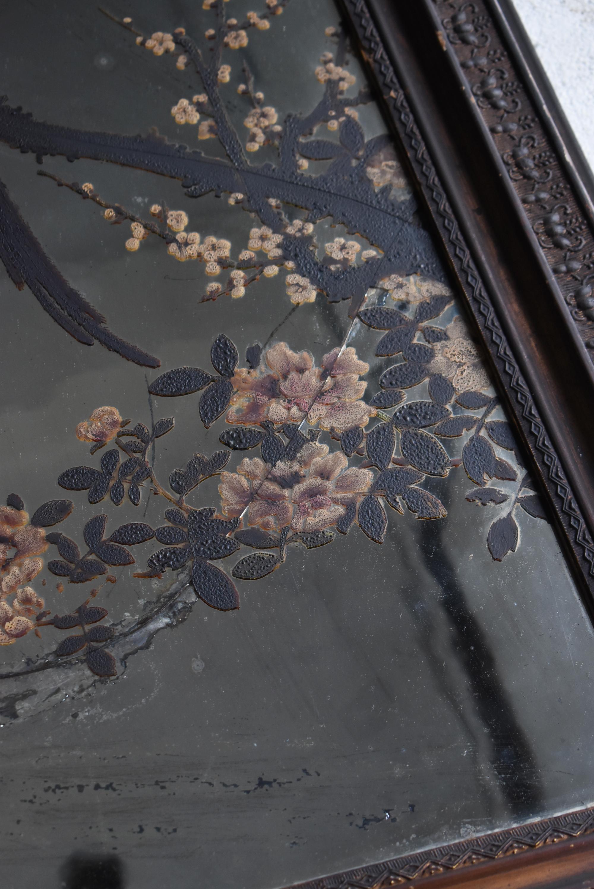Japanese Antique Mirror Depicting Birds, Plum Blossoms, and Peonies 1860s-1900s For Sale 7