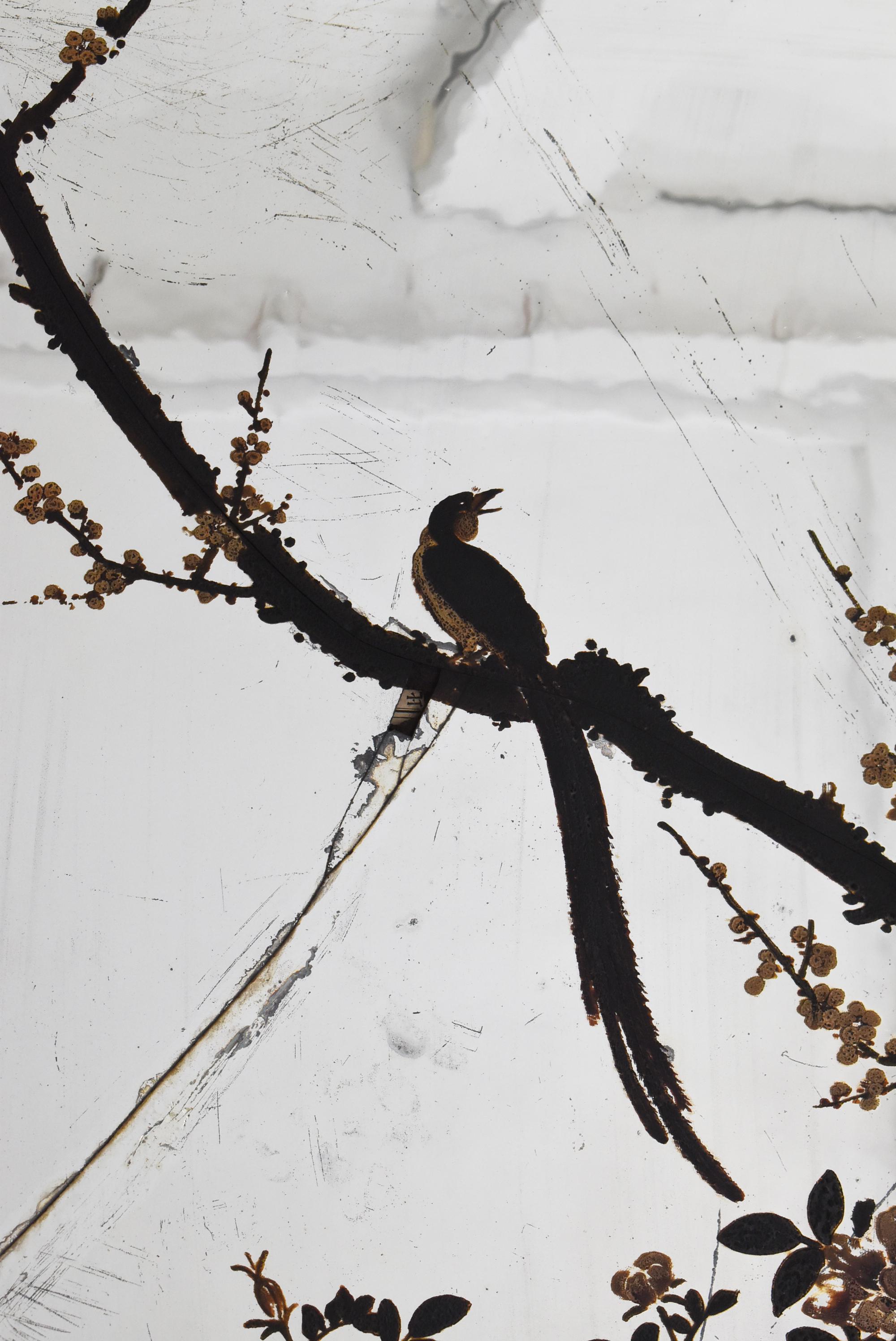 Japanese Antique Mirror Depicting Birds, Plum Blossoms, and Peonies 1860s-1900s In Good Condition For Sale In Chōsei District Nagara, JP