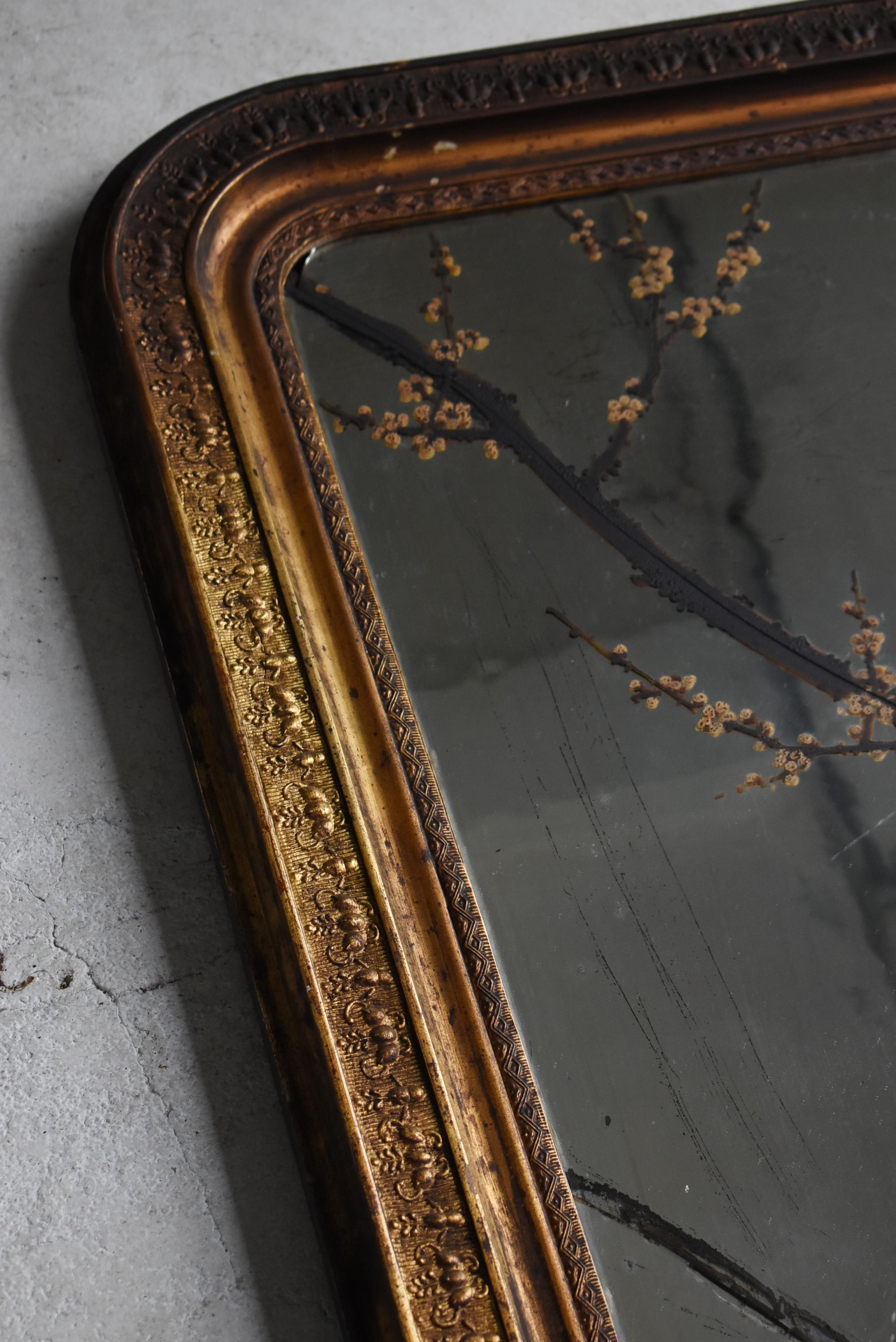 Enamel Japanese Antique Mirror Depicting Birds, Plum Blossoms, and Peonies 1860s-1900s For Sale