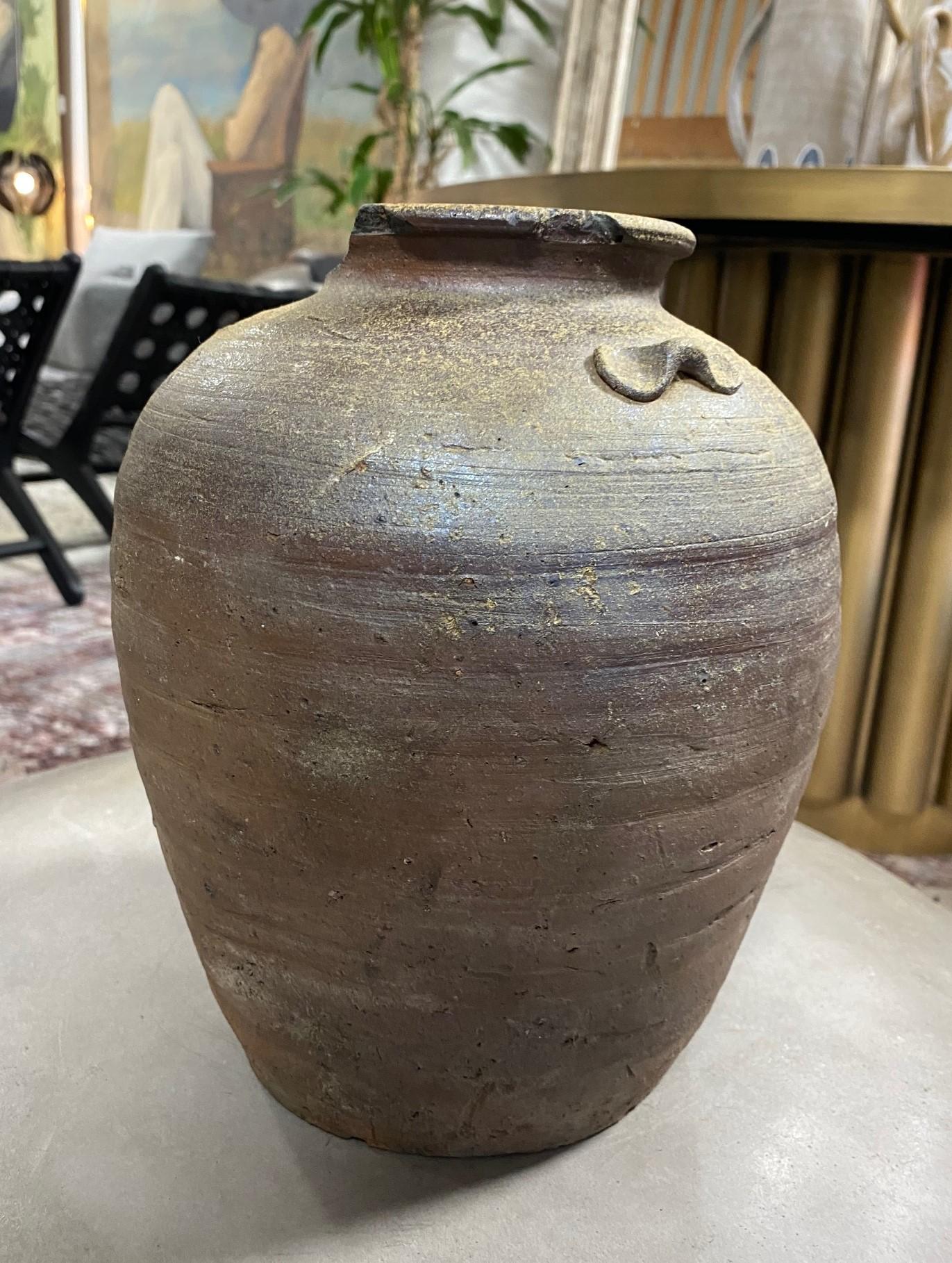 Stoneware Japanese Antique Momoyama Edo Bizen Ware Pottery Wabi-Sabi Art Tsubo Jar Vase For Sale
