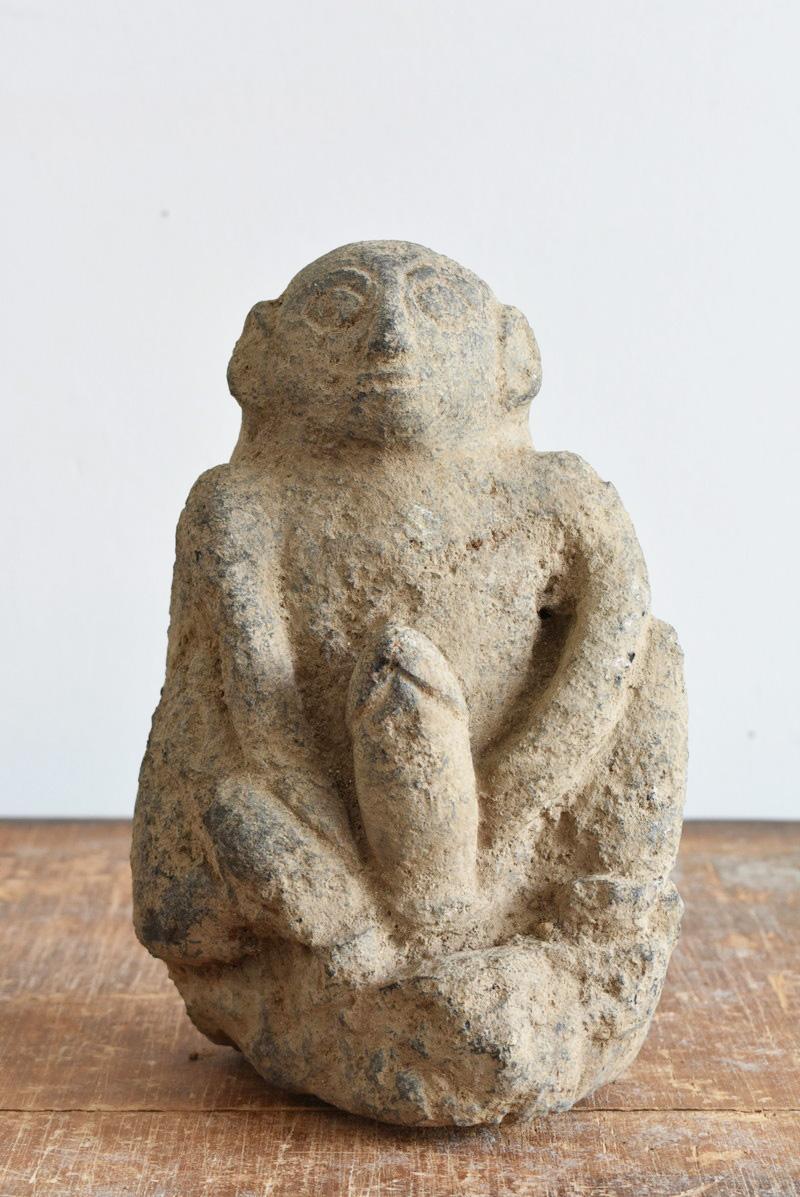 Edo Japanese Antique Monkey-Shaped Couple Stone Statue / Prosperity of Descendants