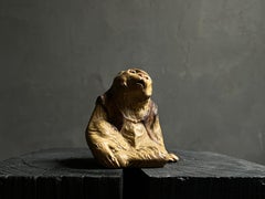Japanese Antique Monky Pottery Sculpture:1880s~1920s Figurine Wabisabi Folk Art