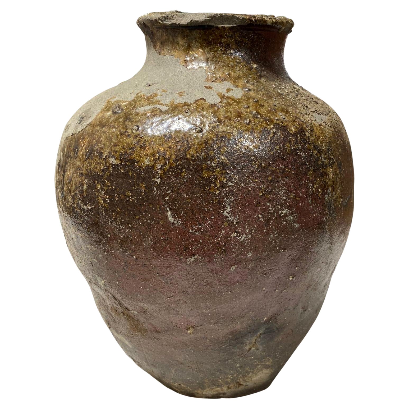Pot Tsubo en poterie d'art japonaise ancienne Muromachi Edo Wabi-Sabi Tokoname