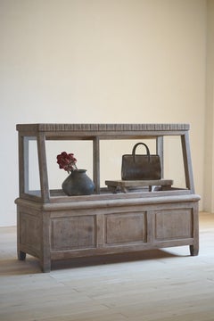 Japanese Antique Oak Display Showcase, 1900s–1930s, Japandi Wabi-Sabi