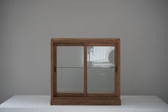 Japanese Antique Oak Wood Glass Showcase, 1920s–1940s, Japandi