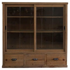 Japanese Antique Old Cabinet Glass cupboard Solid wood Primitive