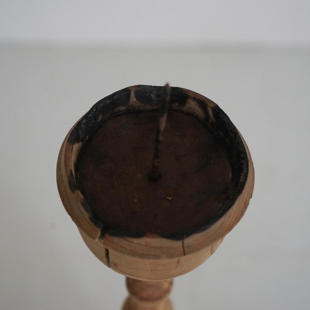 Japanese Antique Old Candlestick Spigot Wood Primitive Wabi-Sabi Object 2