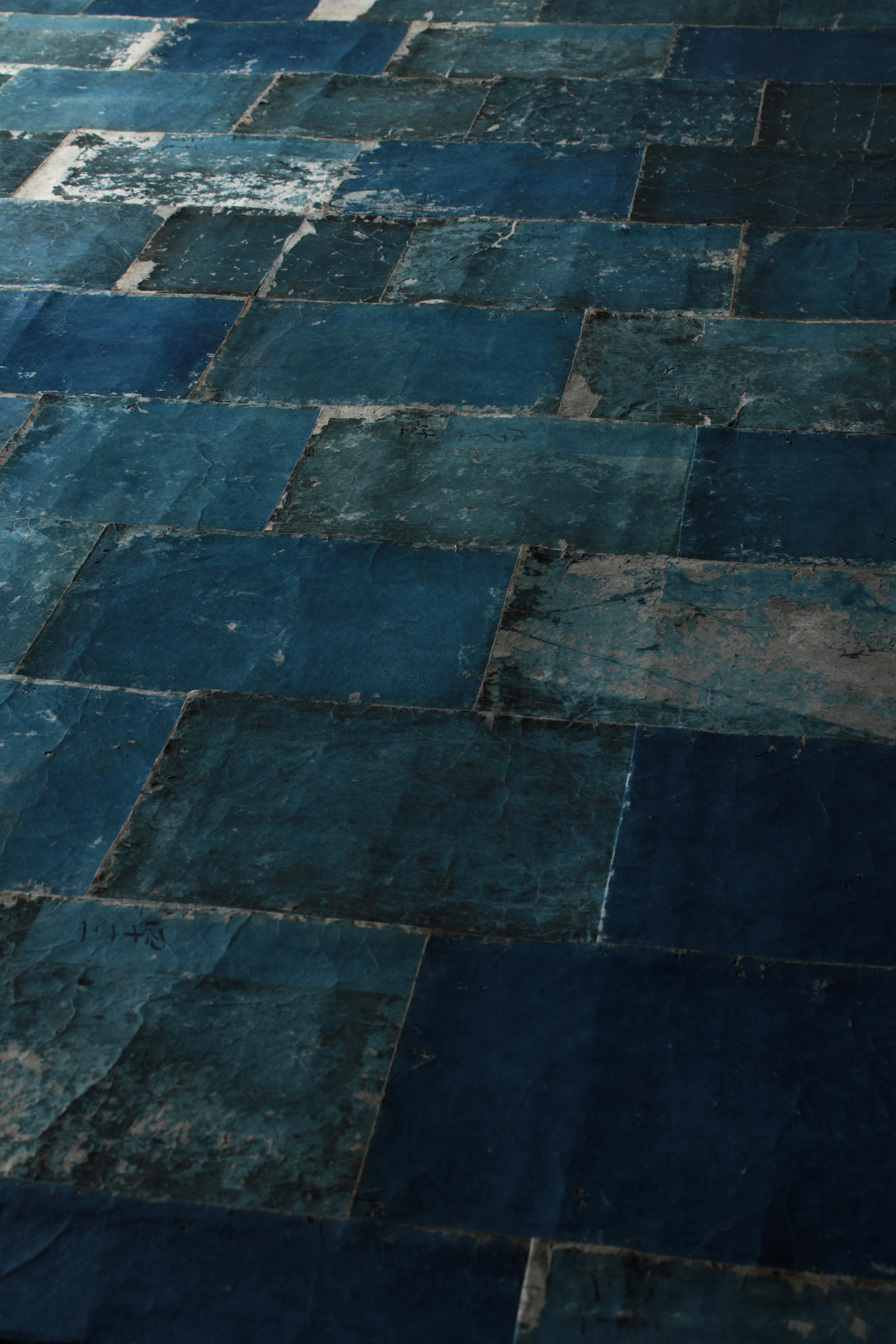 Japanese Antique Old Japanese Paper Art / Wall Decoration / Wabi-sabi【Blue】 For Sale 4