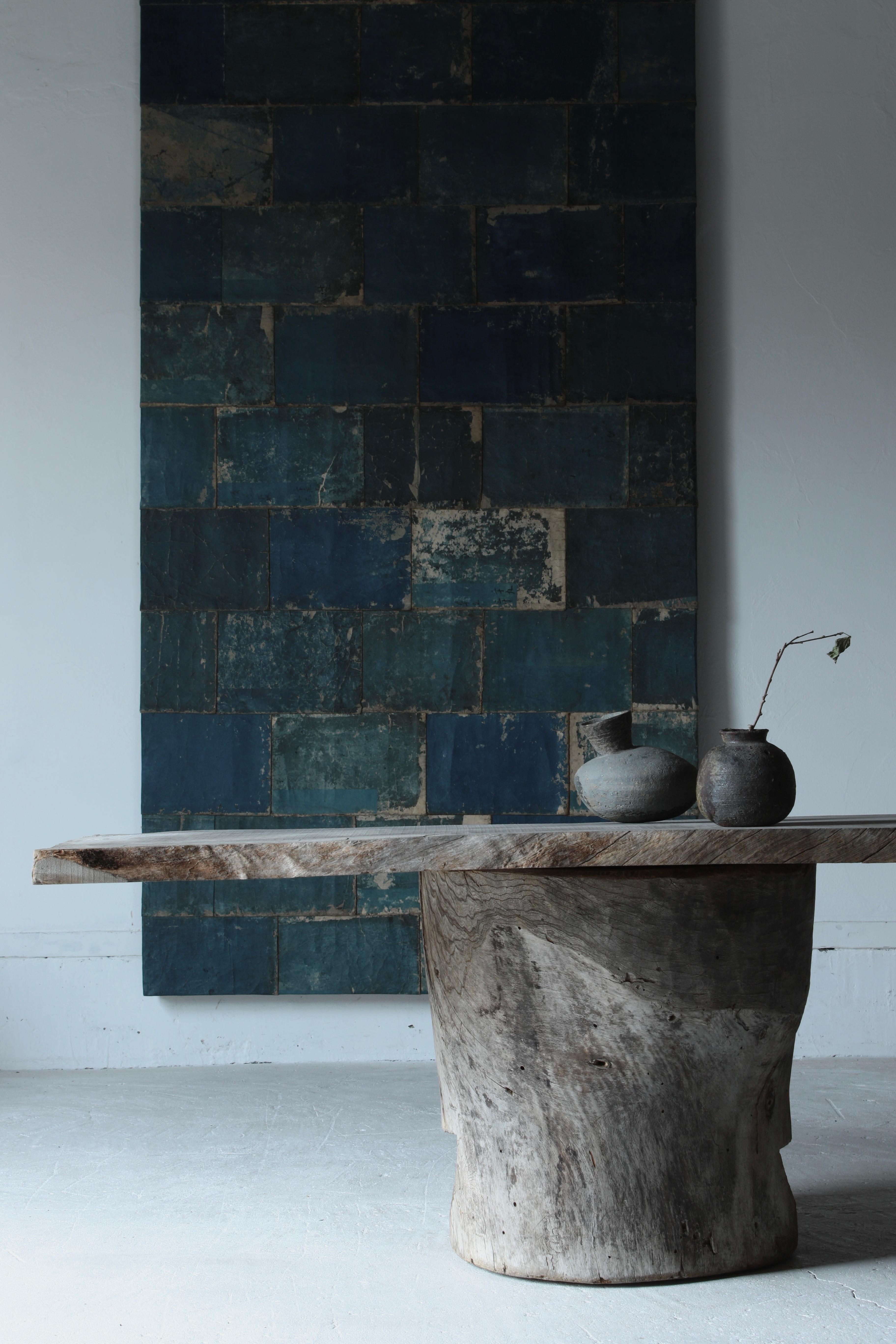 Japanese Antique Old Japanese Paper Art / Wall Decoration / Wabi-sabi【Blue】 For Sale 5