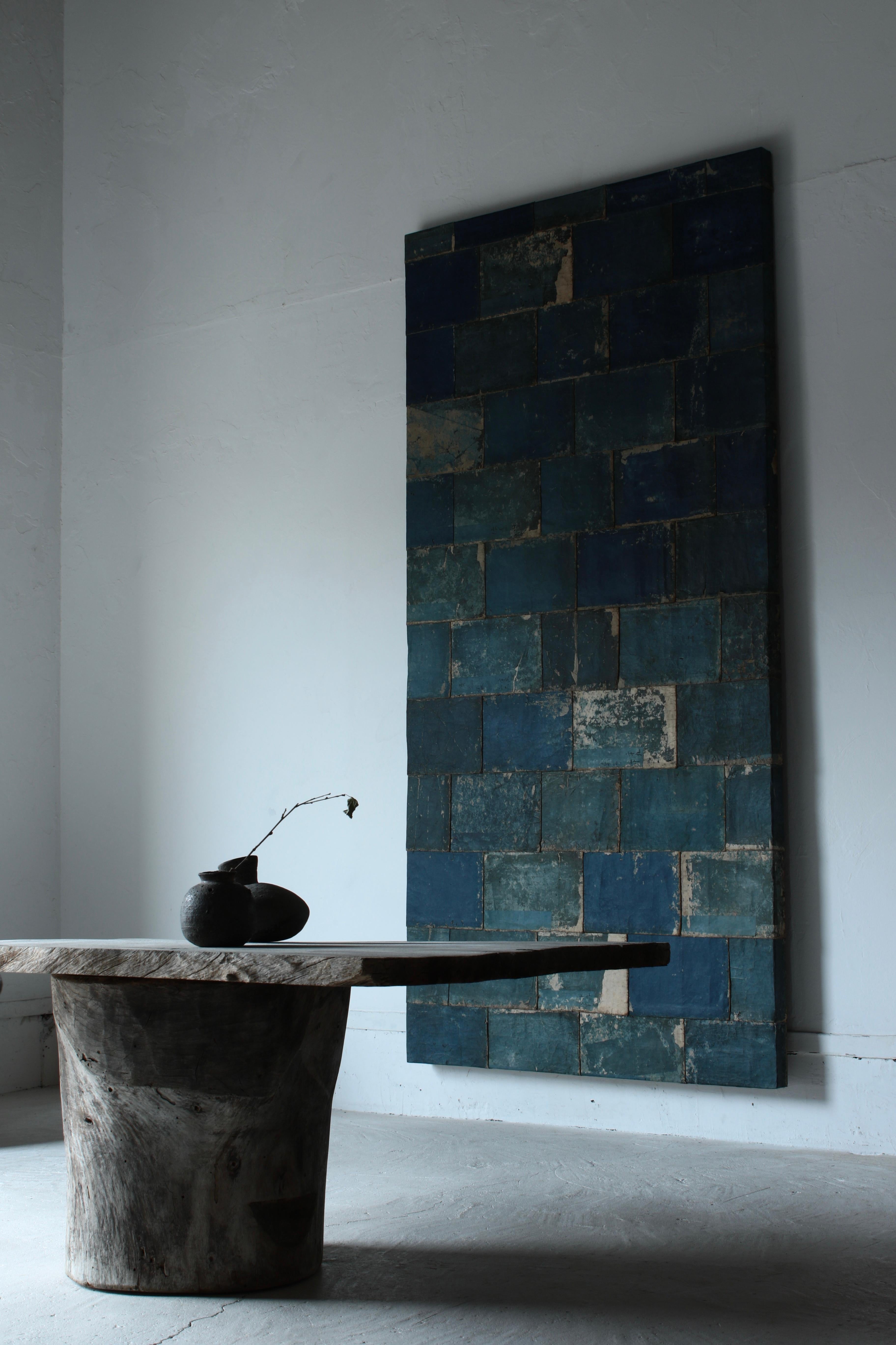 Japanese Antique Old Japanese Paper Art / Wall Decoration / Wabi-sabi【Blue】 For Sale 6