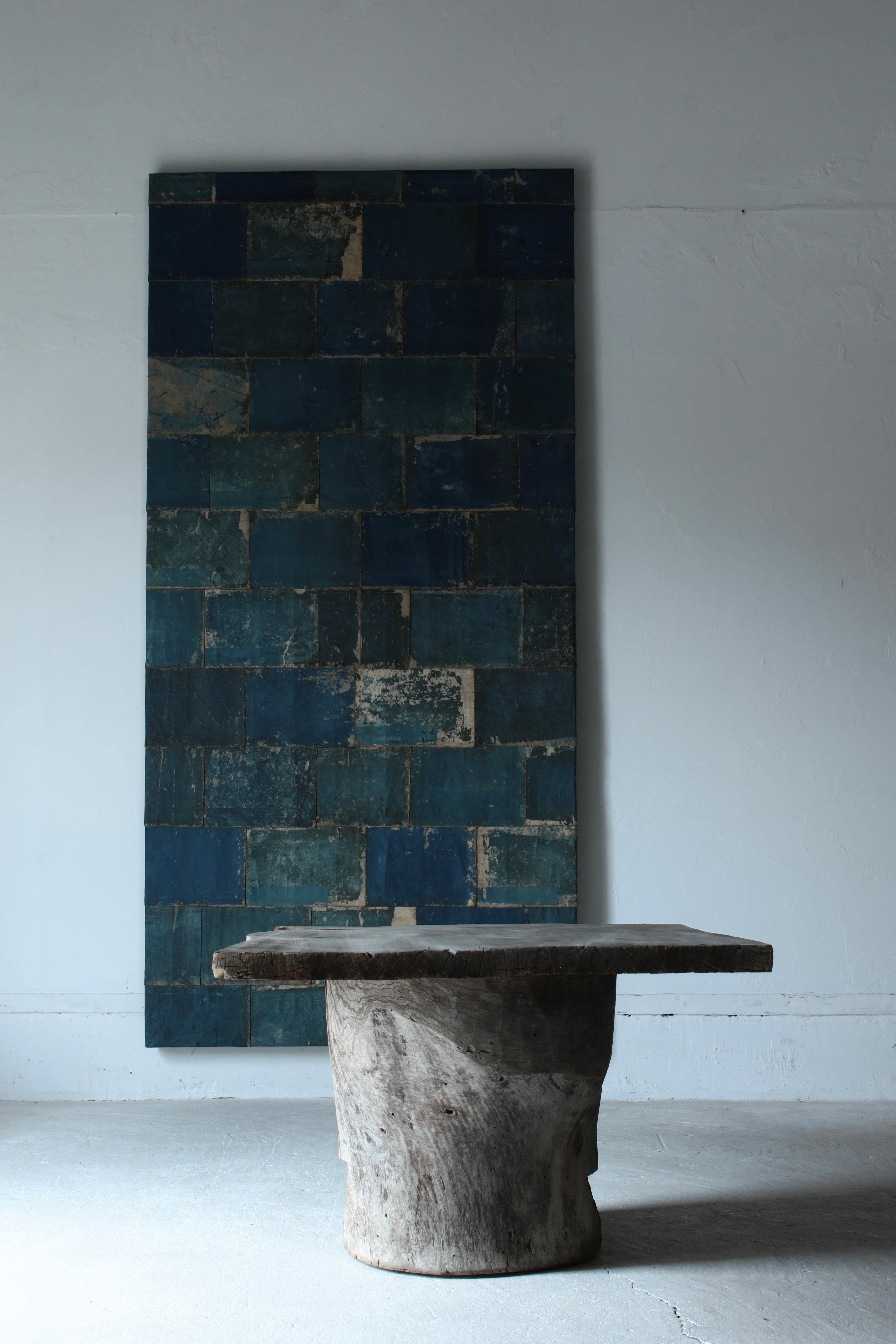 Japanese Antique Old Japanese Paper Art / Wall Decoration / Wabi-sabi【Blue】 For Sale 7