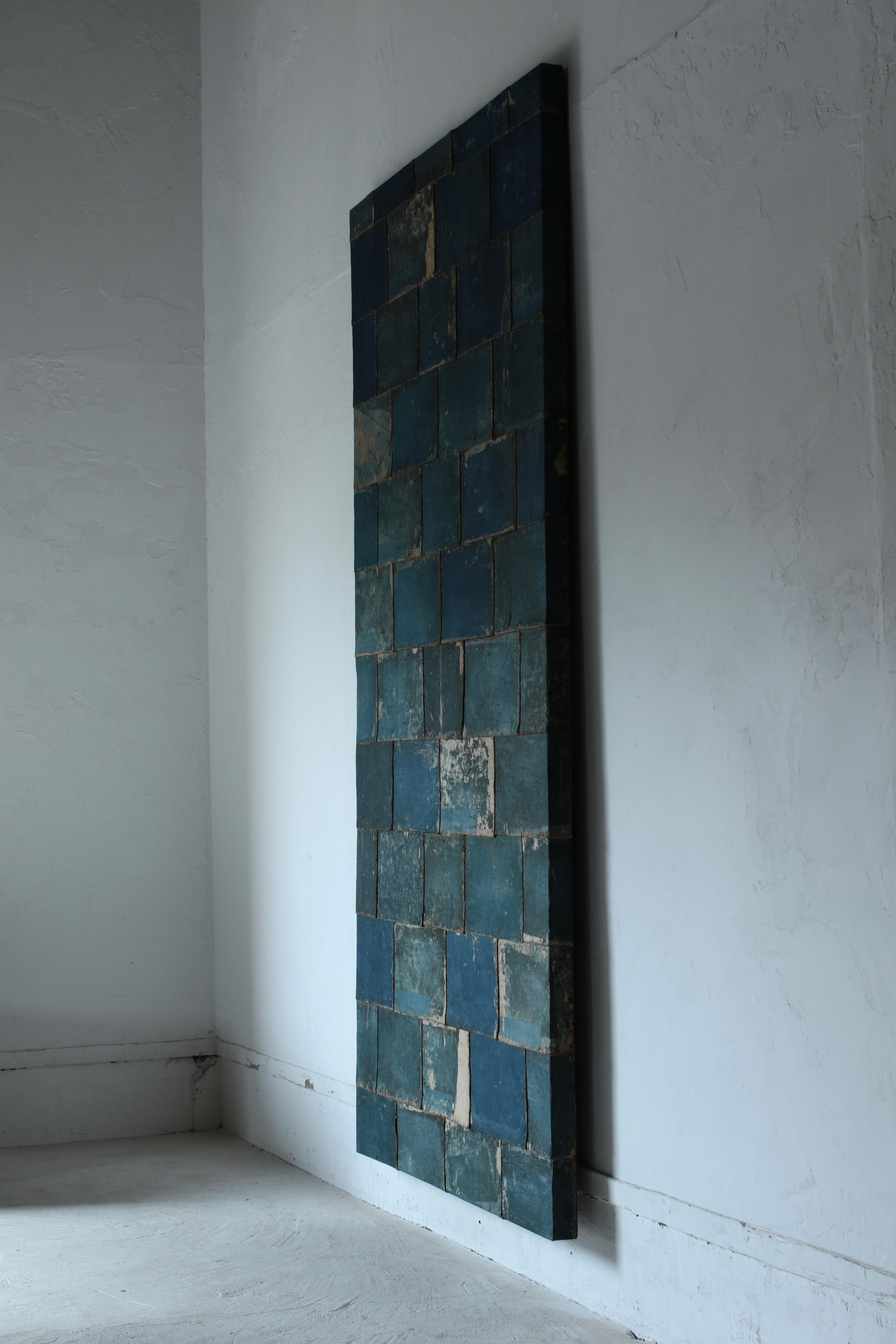Japanese Antique Old Japanese Paper Art / Wall Decoration / Wabi-sabi【Blue】 For Sale 9