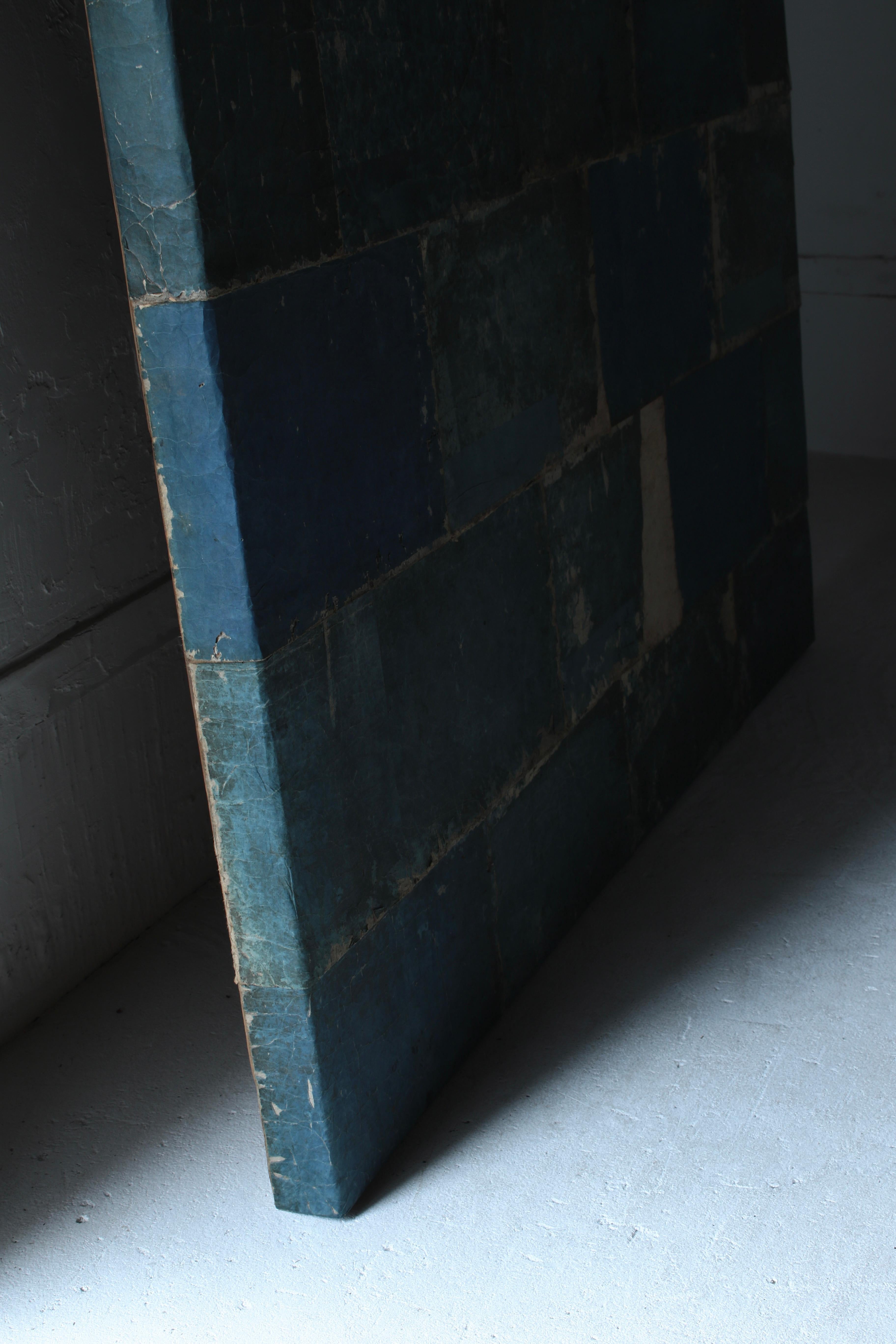 Japanese Antique Old Japanese Paper Art / Wall Decoration / Wabi-sabi【Blue】 For Sale 10