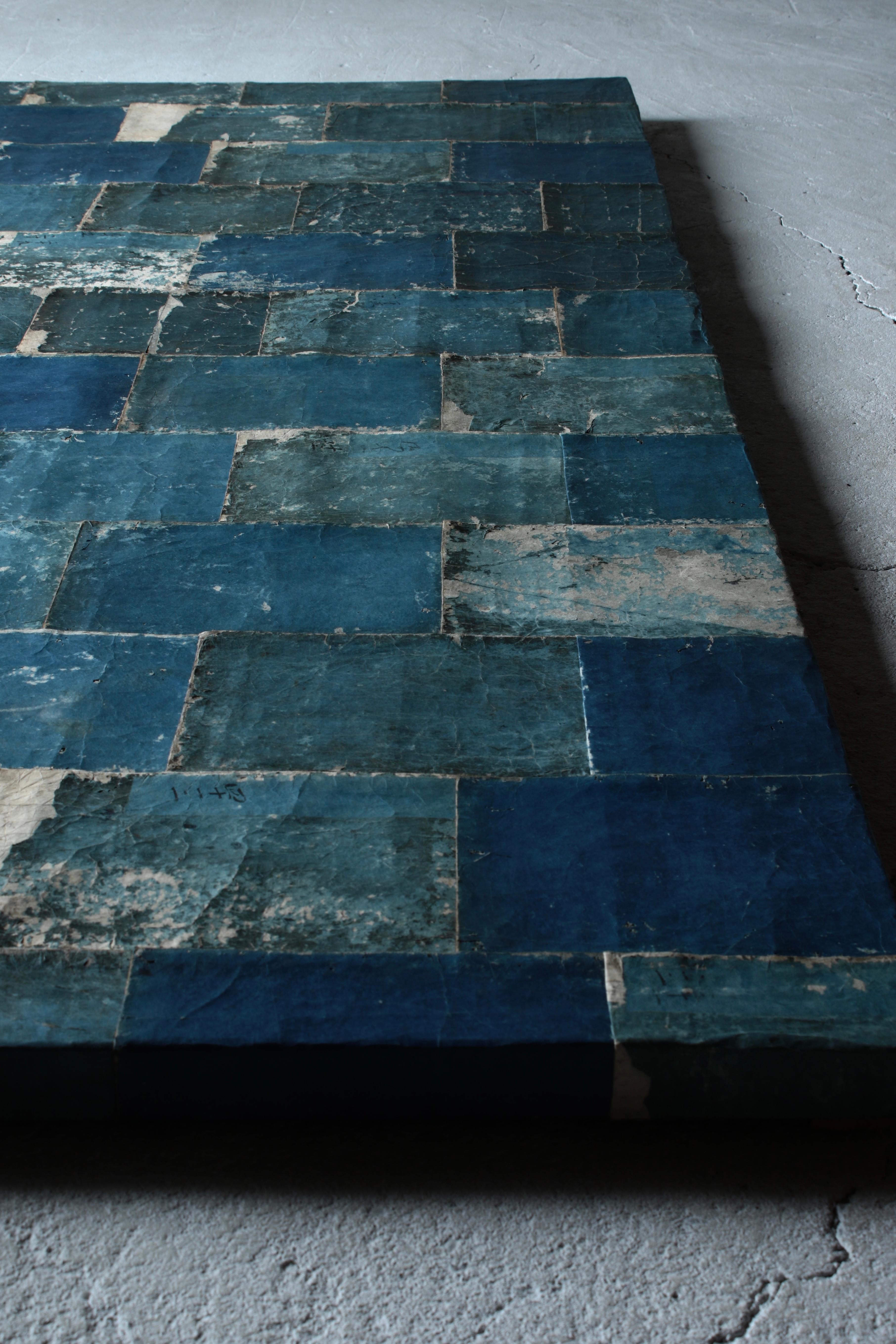 Japanese Antique Old Japanese Paper Art / Wall Decoration / Wabi-sabi【Blue】 For Sale 3