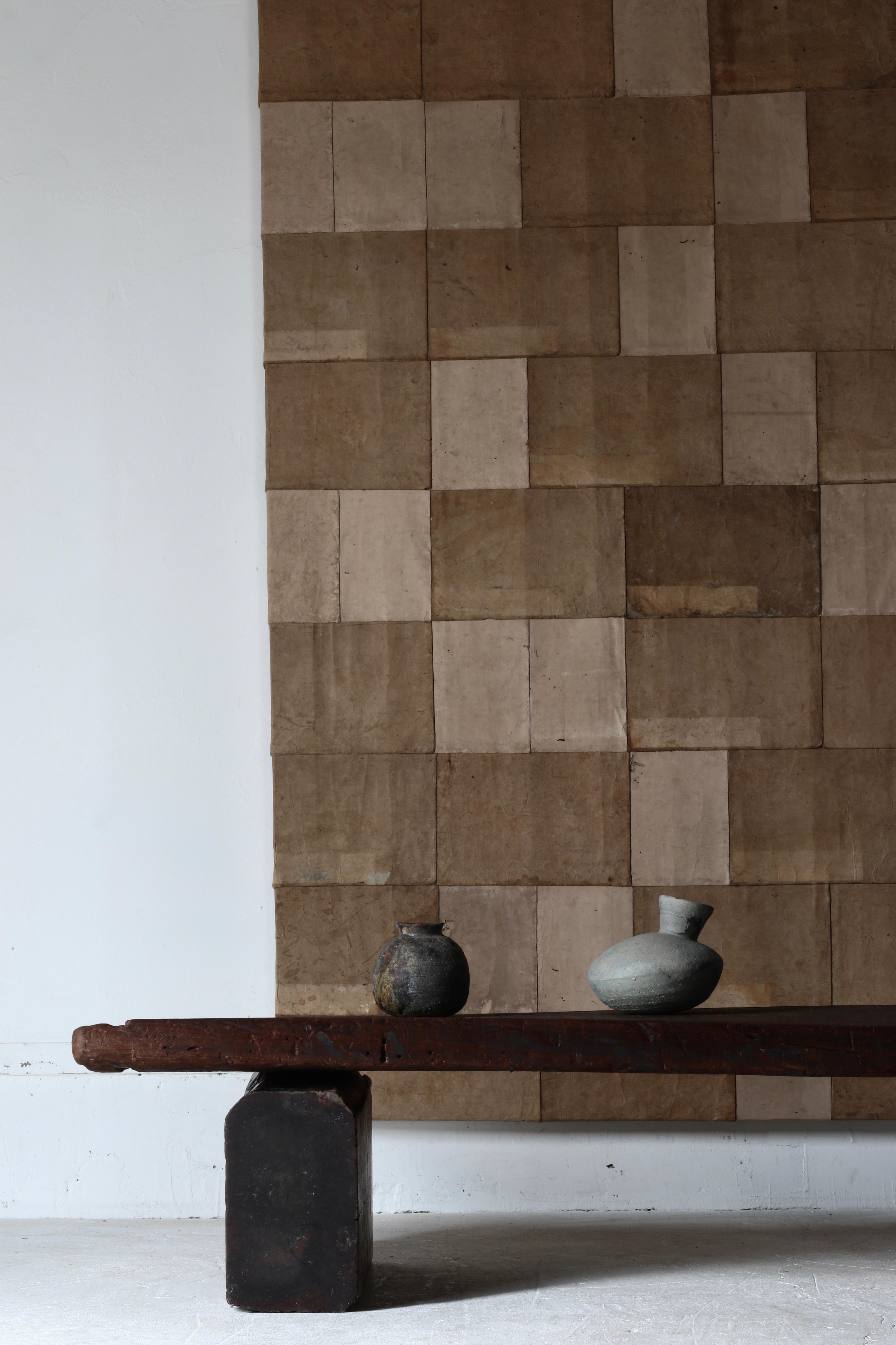 19th Century Japanese Antique Old Japanese Paper Art / Wall Decoration / Wabi-sabi【Brown】 For Sale