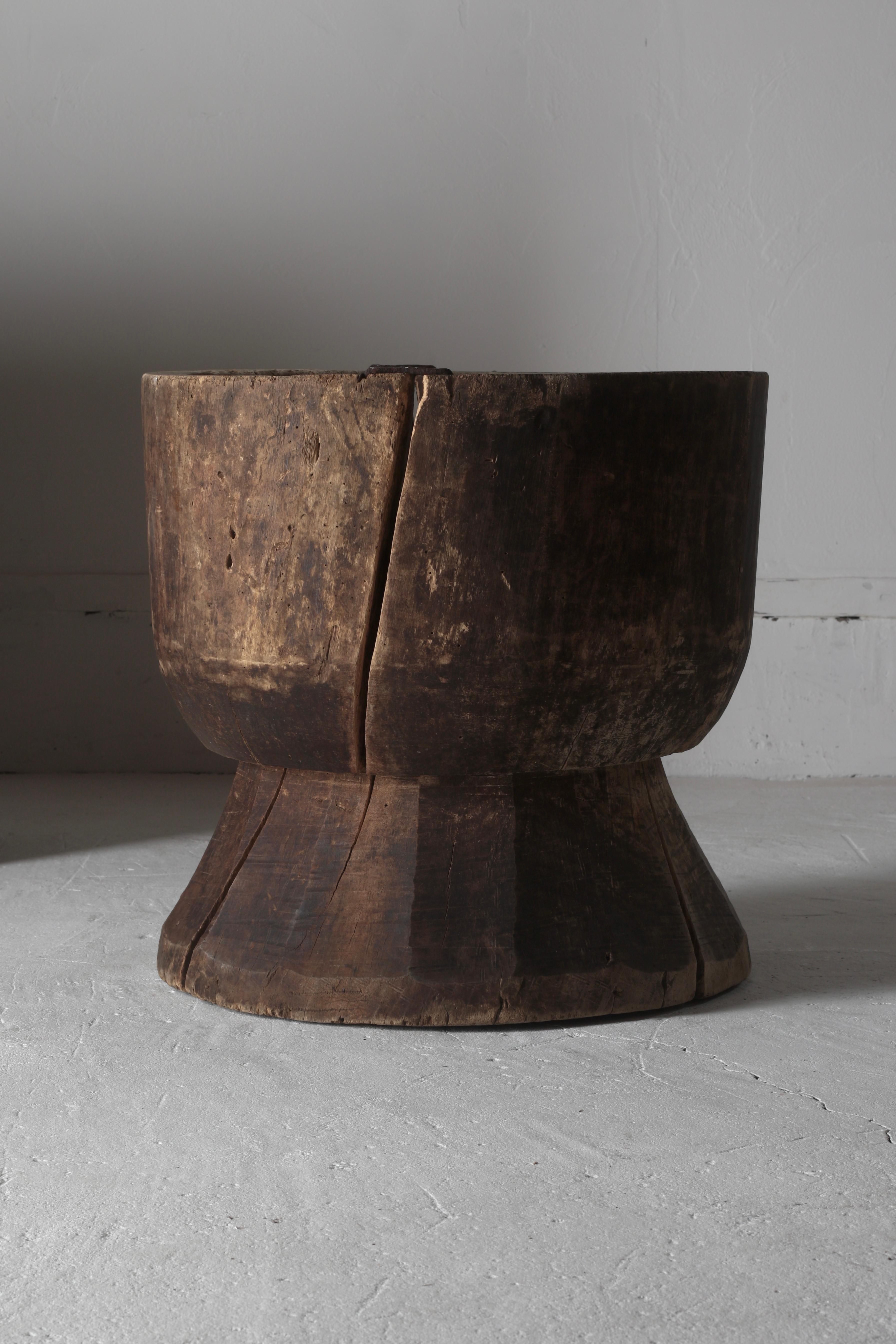 Japanese Antique Old Wooden Mortar / Coffee Table 1868s-1912s Wabi-sabi Japandi 5