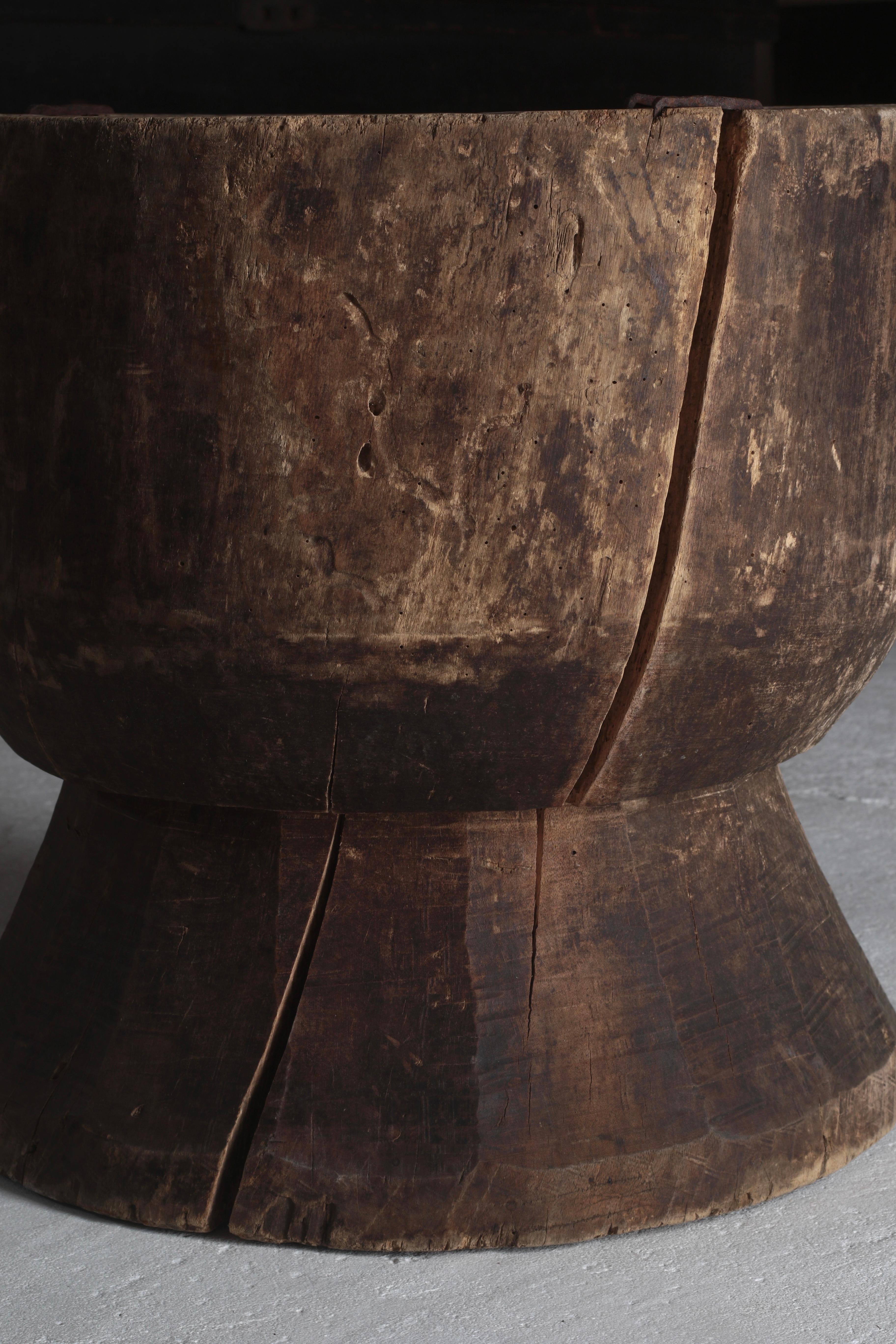 Japanese Antique Old Wooden Mortar / Coffee Table 1868s-1912s Wabi-sabi Japandi 3