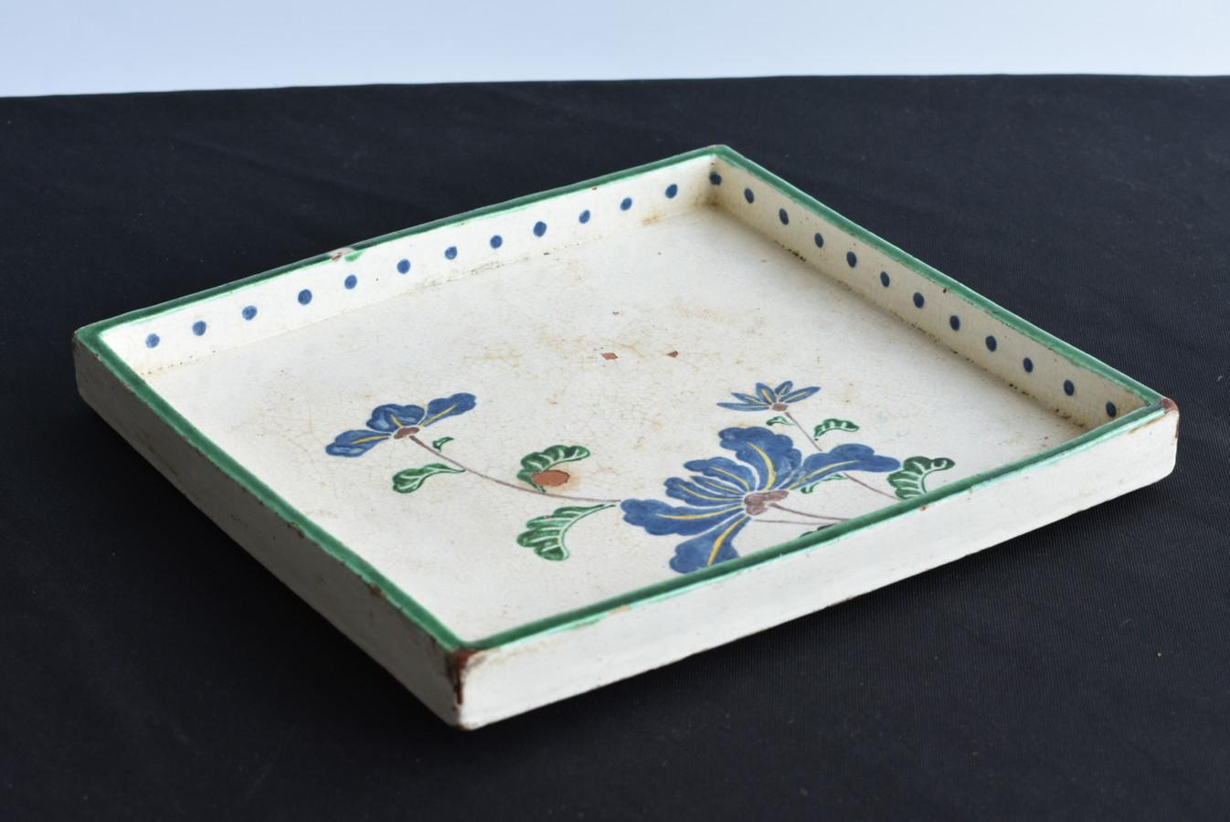Japanese Antique Overglaze Pottery Square Plate/Square Pottery Tray/1800s/Edo 5