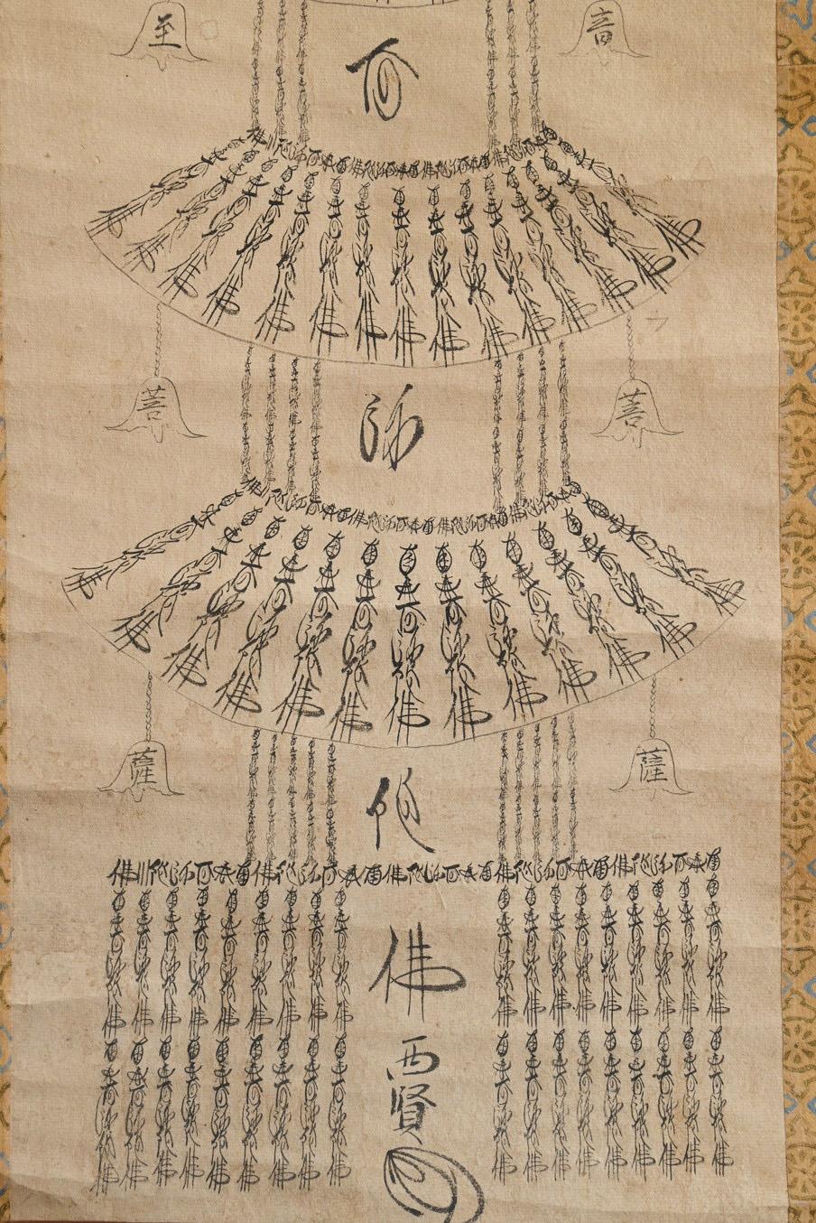 18th Century and Earlier Antique Japanese Buddhist pagoda hanging scroll /Buddhist painting/Edo For Sale