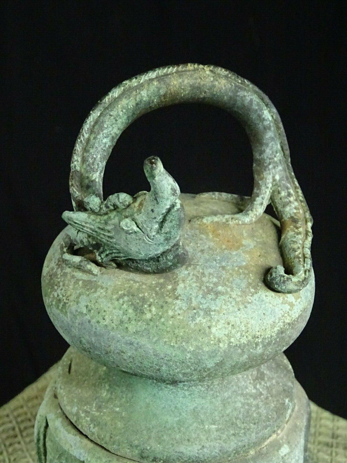 Cast Japanese Antique Pagoda Tea House Bronze Lantern, Dragon Finial and Fine Details