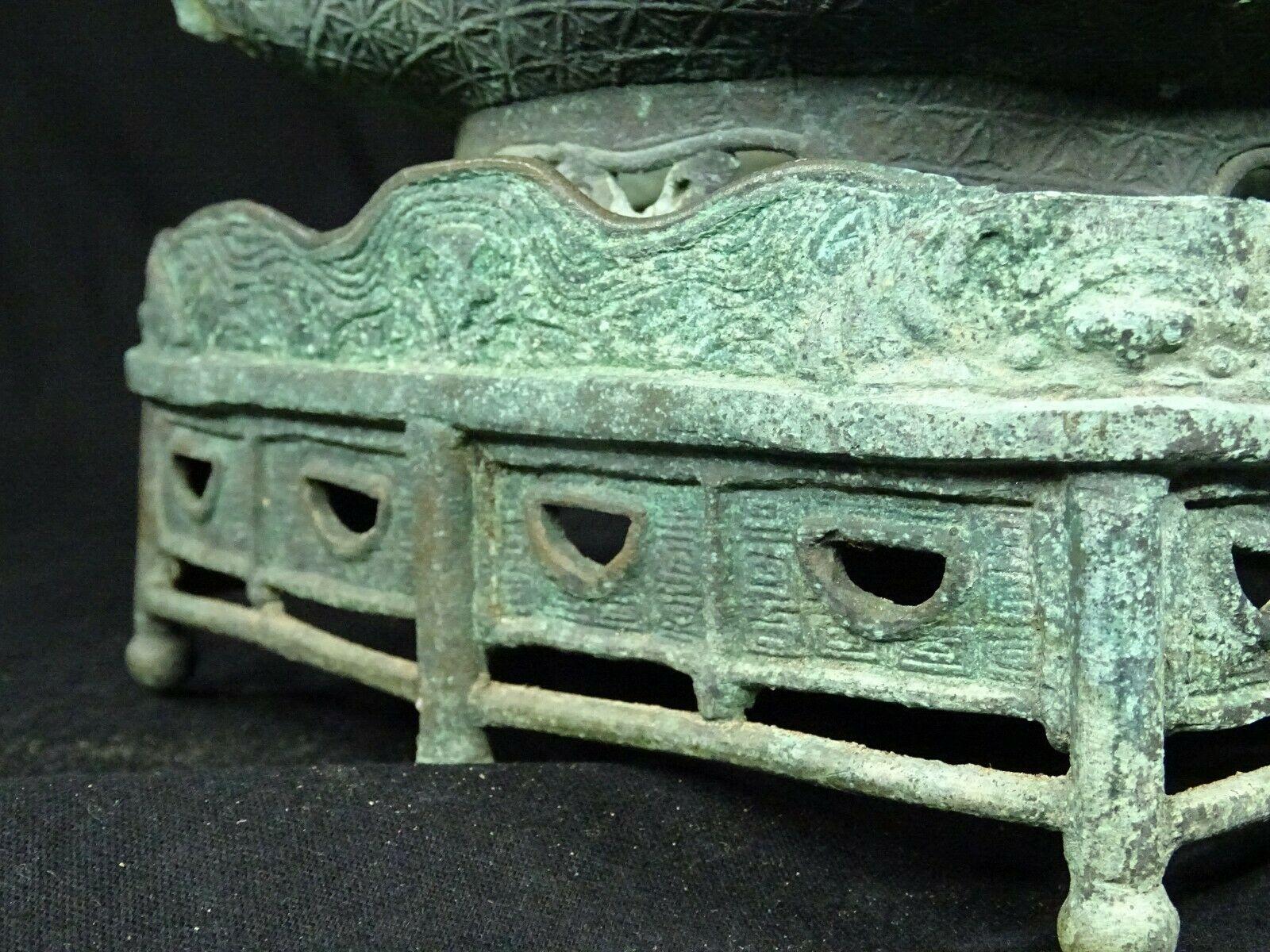 Japanese Antique Pagoda Tea House Bronze Lantern, Dragon Finial and Fine Details 1