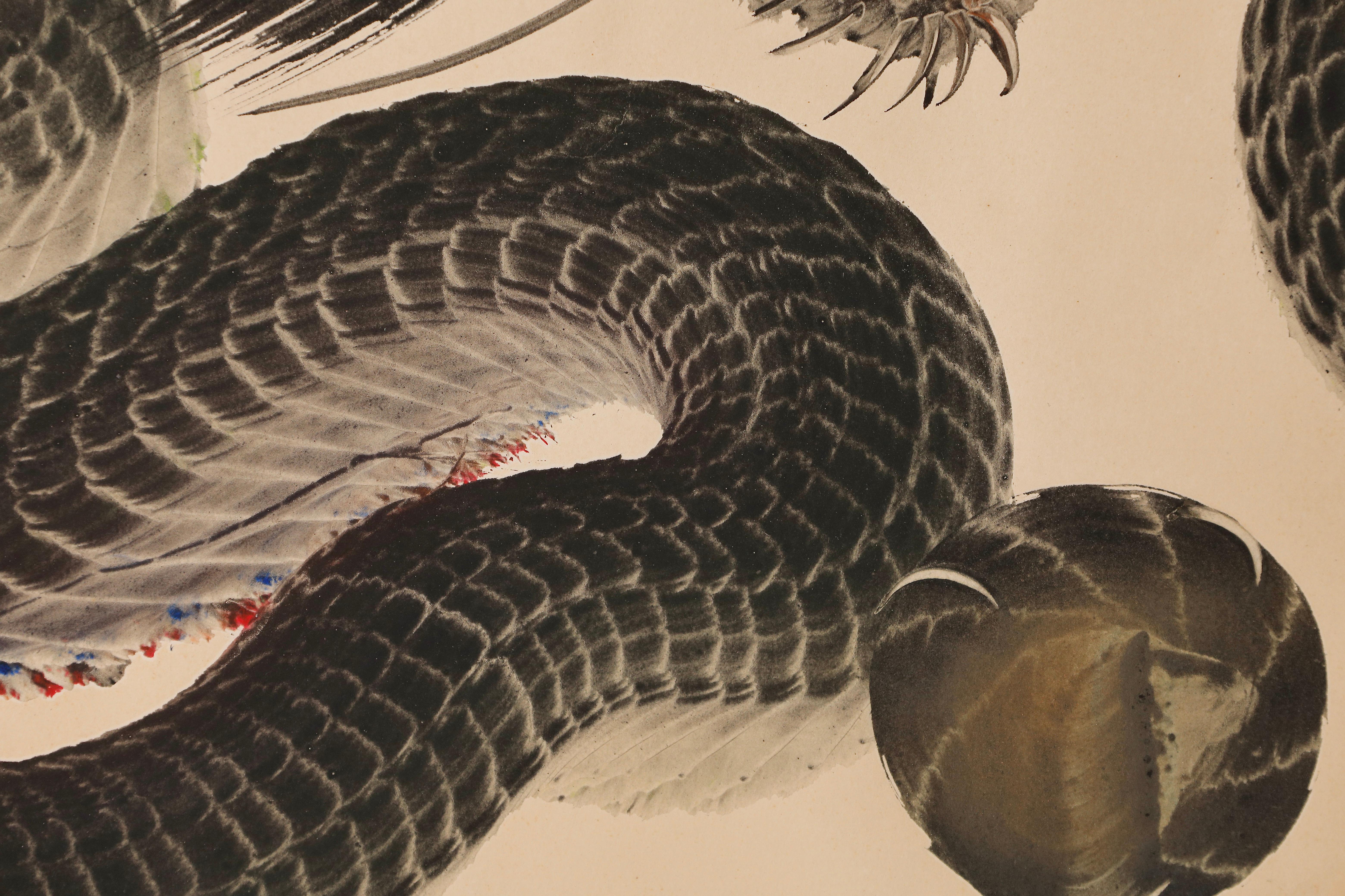 Pintura japonesa antigua de dragones Papel
