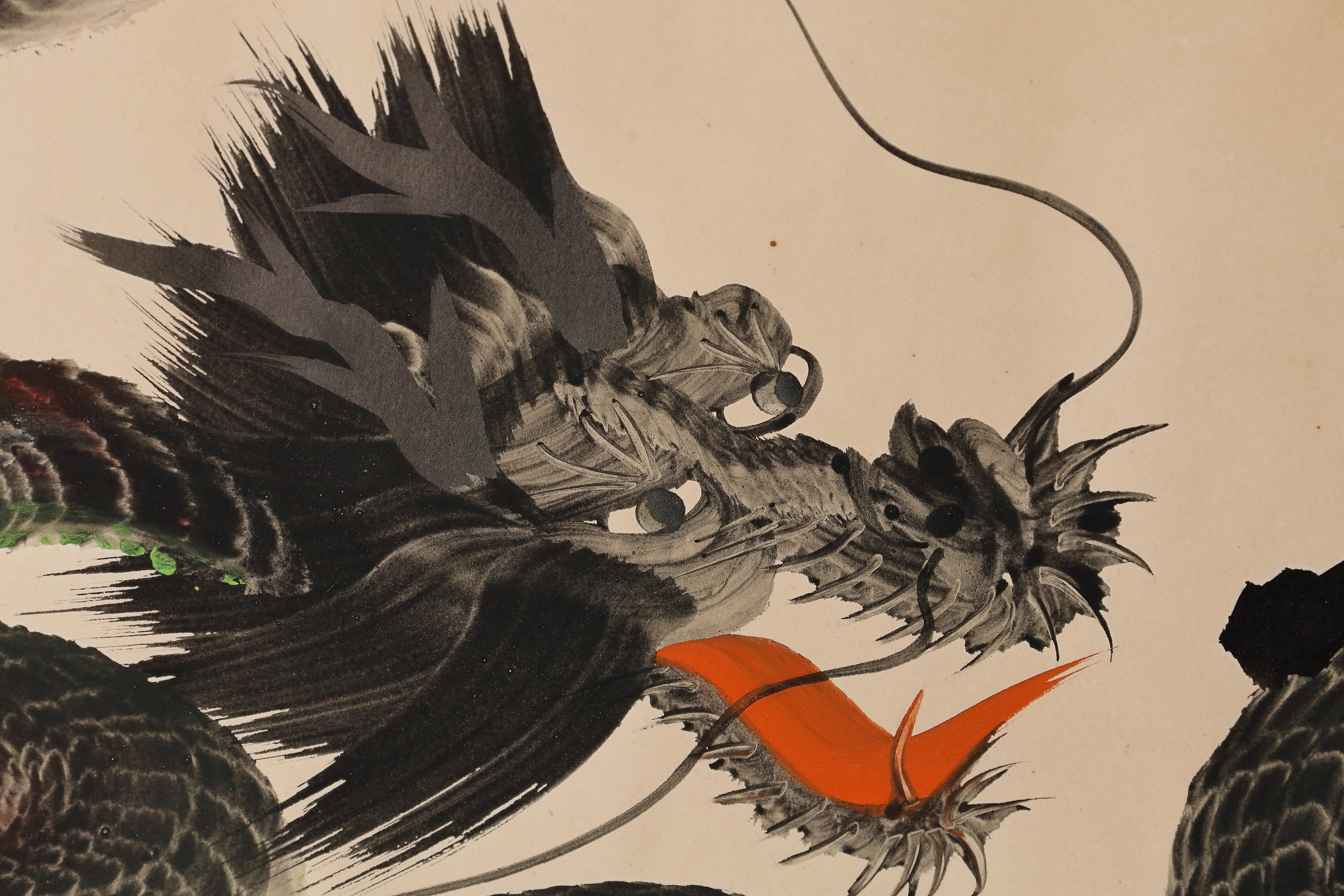 Pintura japonesa antigua de dragones Japonizado