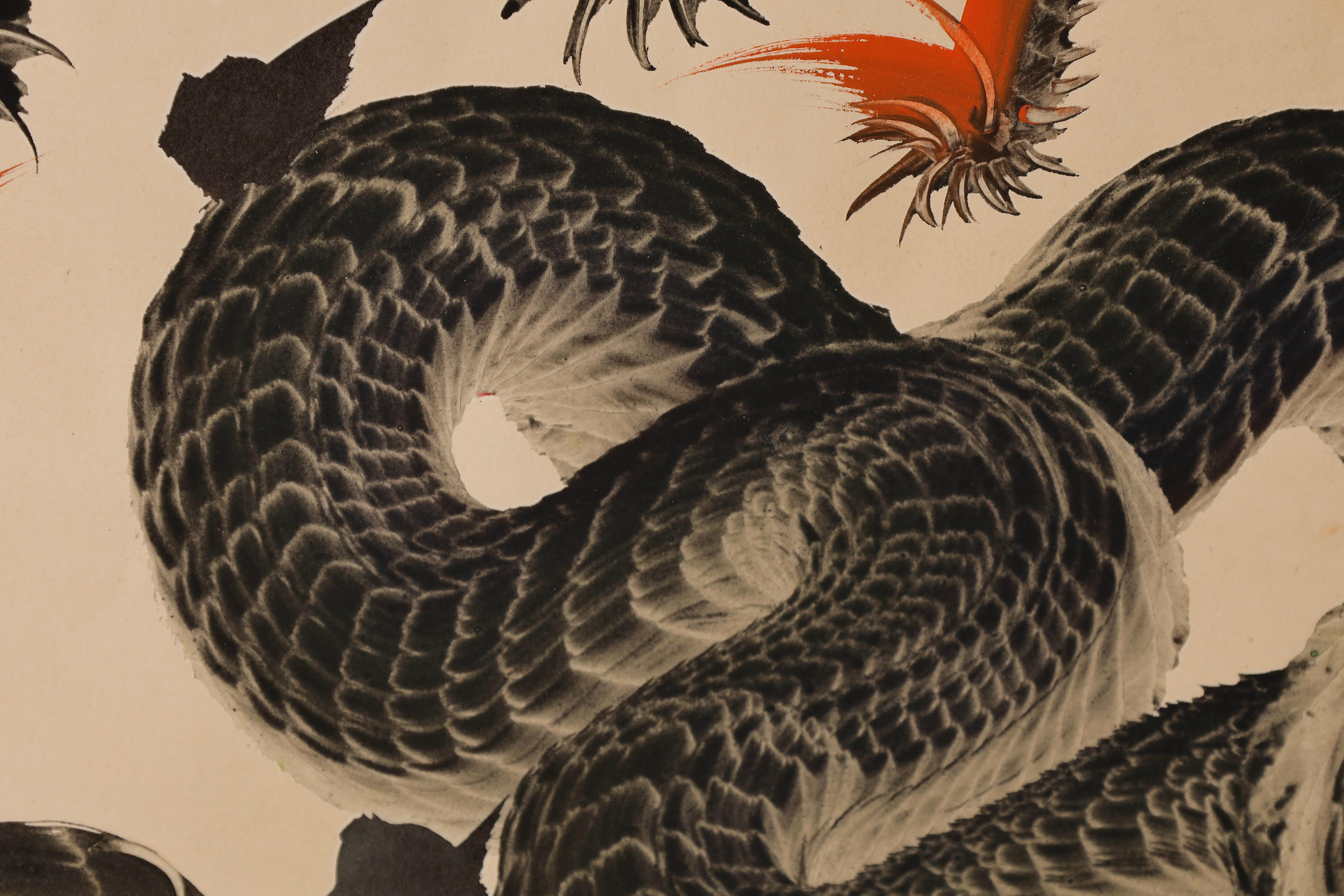 Pintura japonesa antigua de dragones en Bueno Estado en Fukuoka, JP
