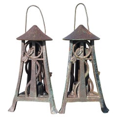 Japanese Antique Pair Art Nouveau "Dragonfly" Lighting Lanterns, Rare Find