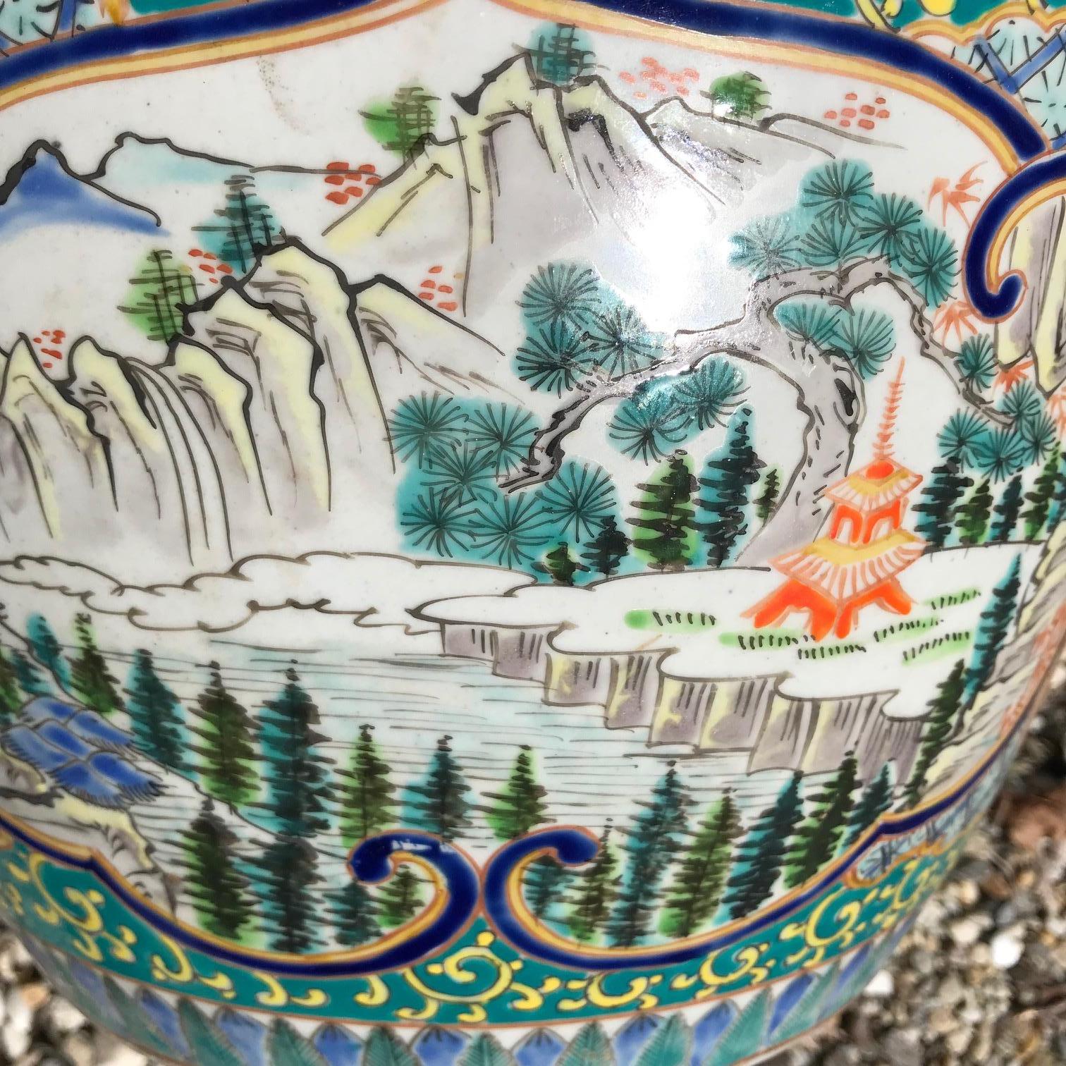 Ceramic Japanese Antique Pair Beautiful Imari Planters, Fine Glazing and Details