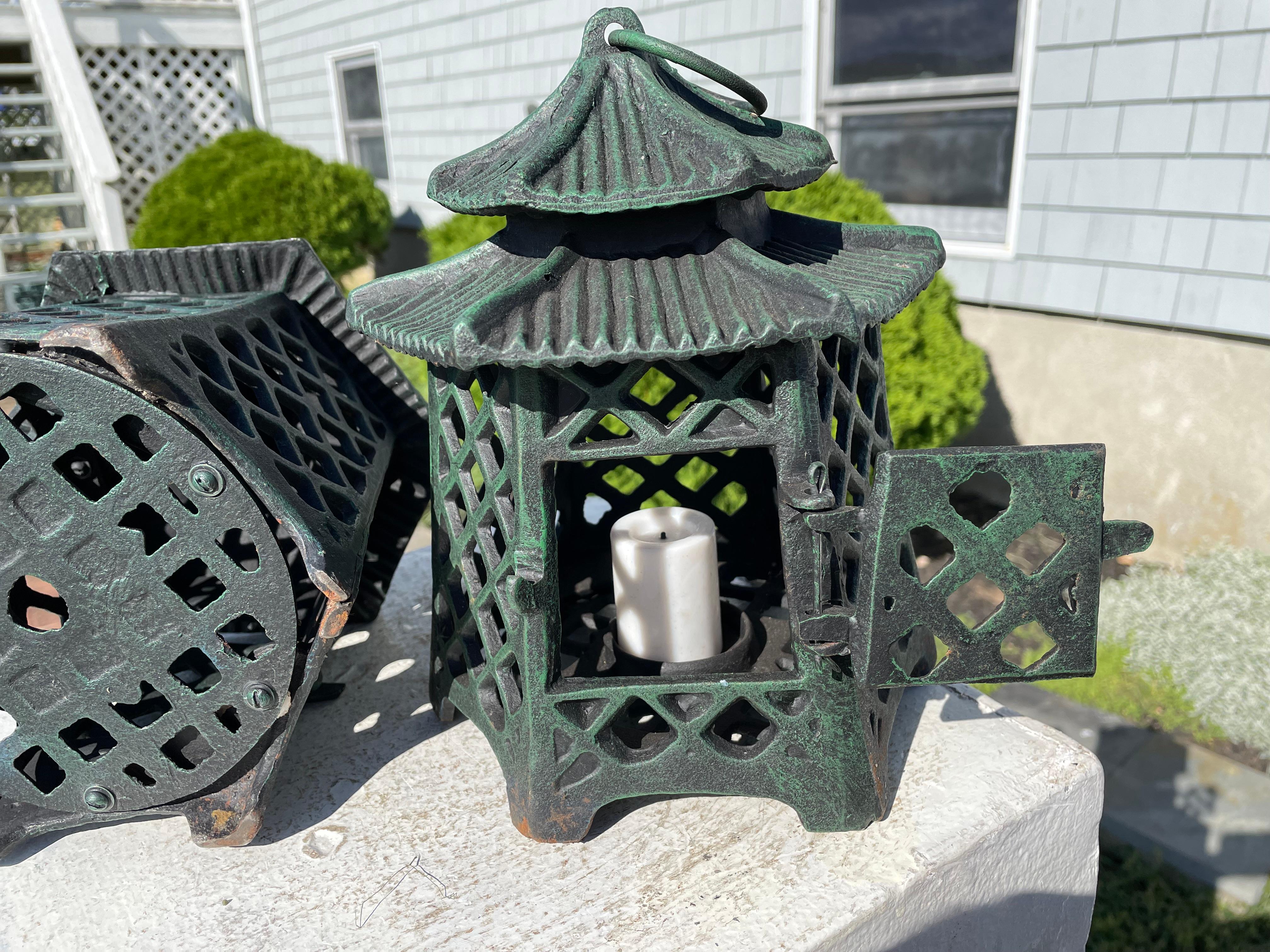 Japanese Old Vintage Pair Double Pagoda Garden Lighting Lanterns 4