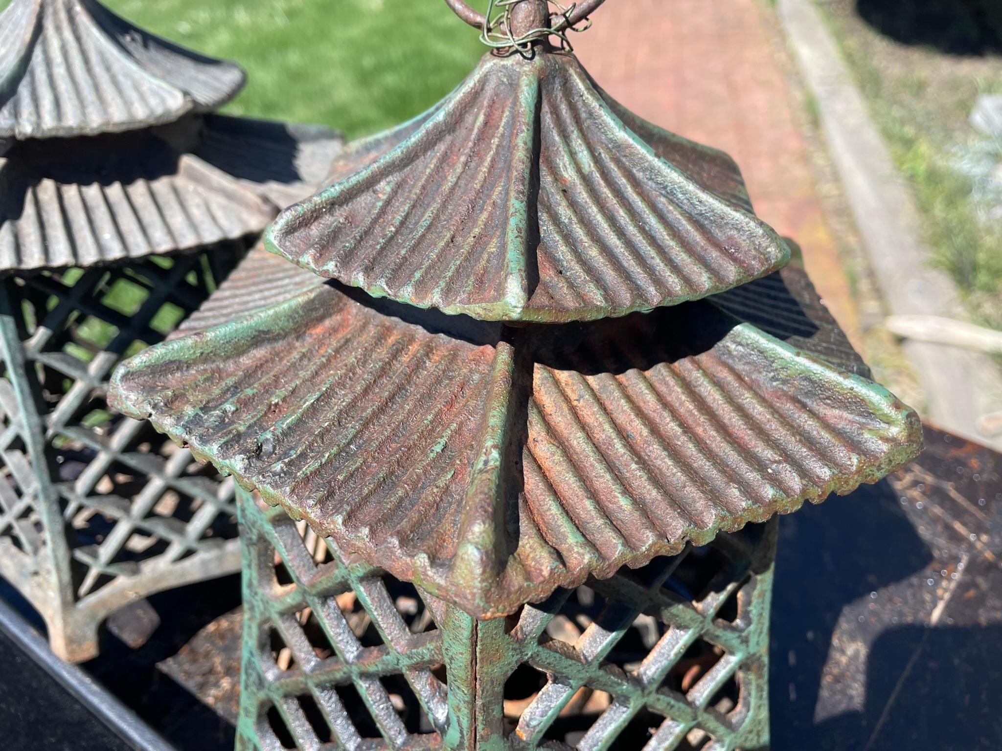 Japanese Antique Pair Double Pagoda Lighting Lanterns 7