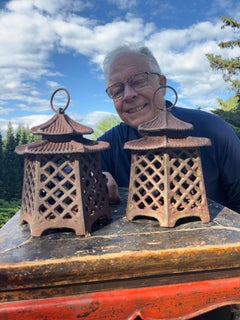 Japanese Antique Pair Double Pagoda Lighting Lanterns
