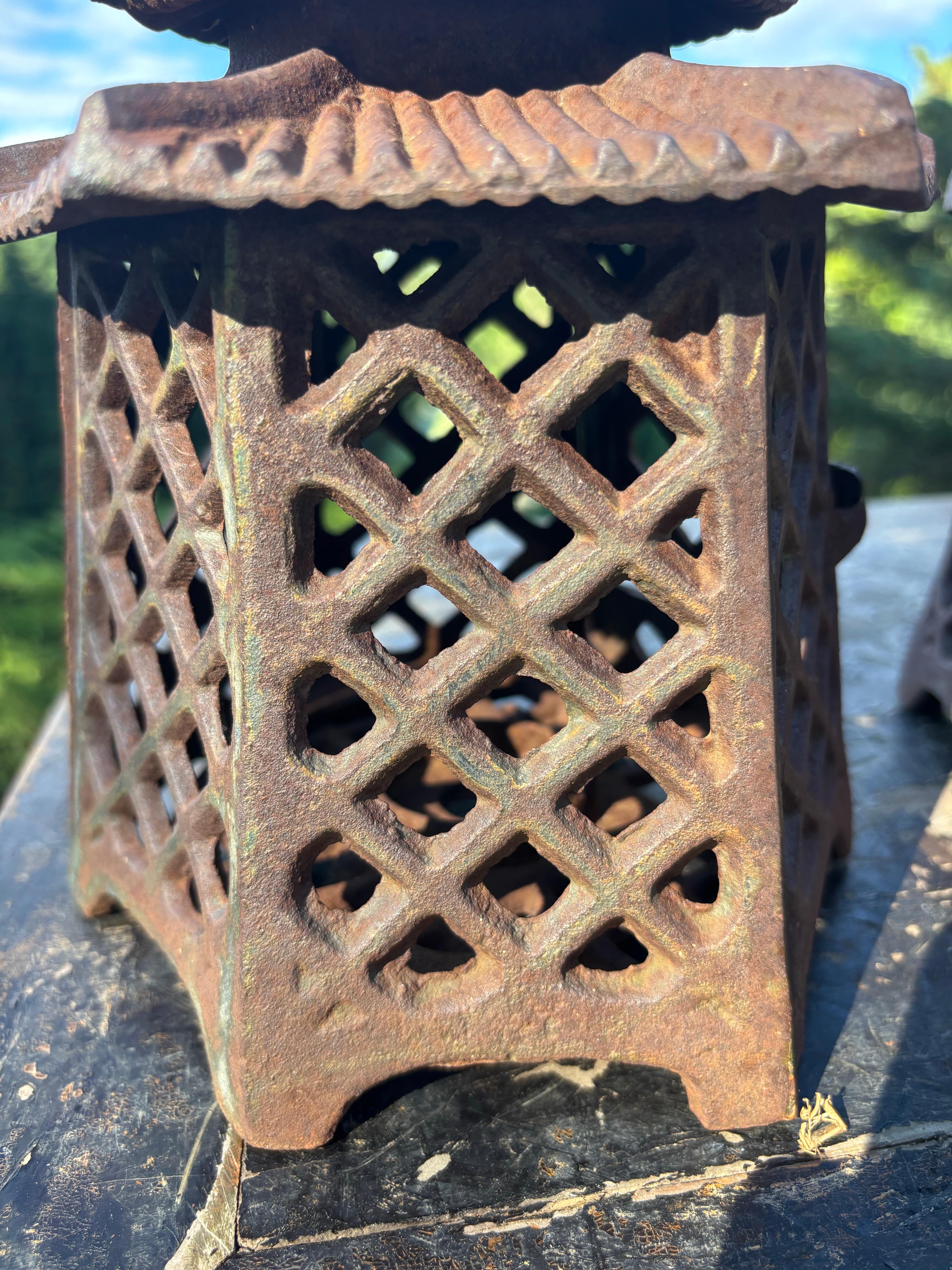 20th Century Japanese Antique Pair Double Pagoda Lighting Lanterns For Sale