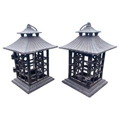 Japanese Antique Pair Double Pagoda Lighting Lanterns
