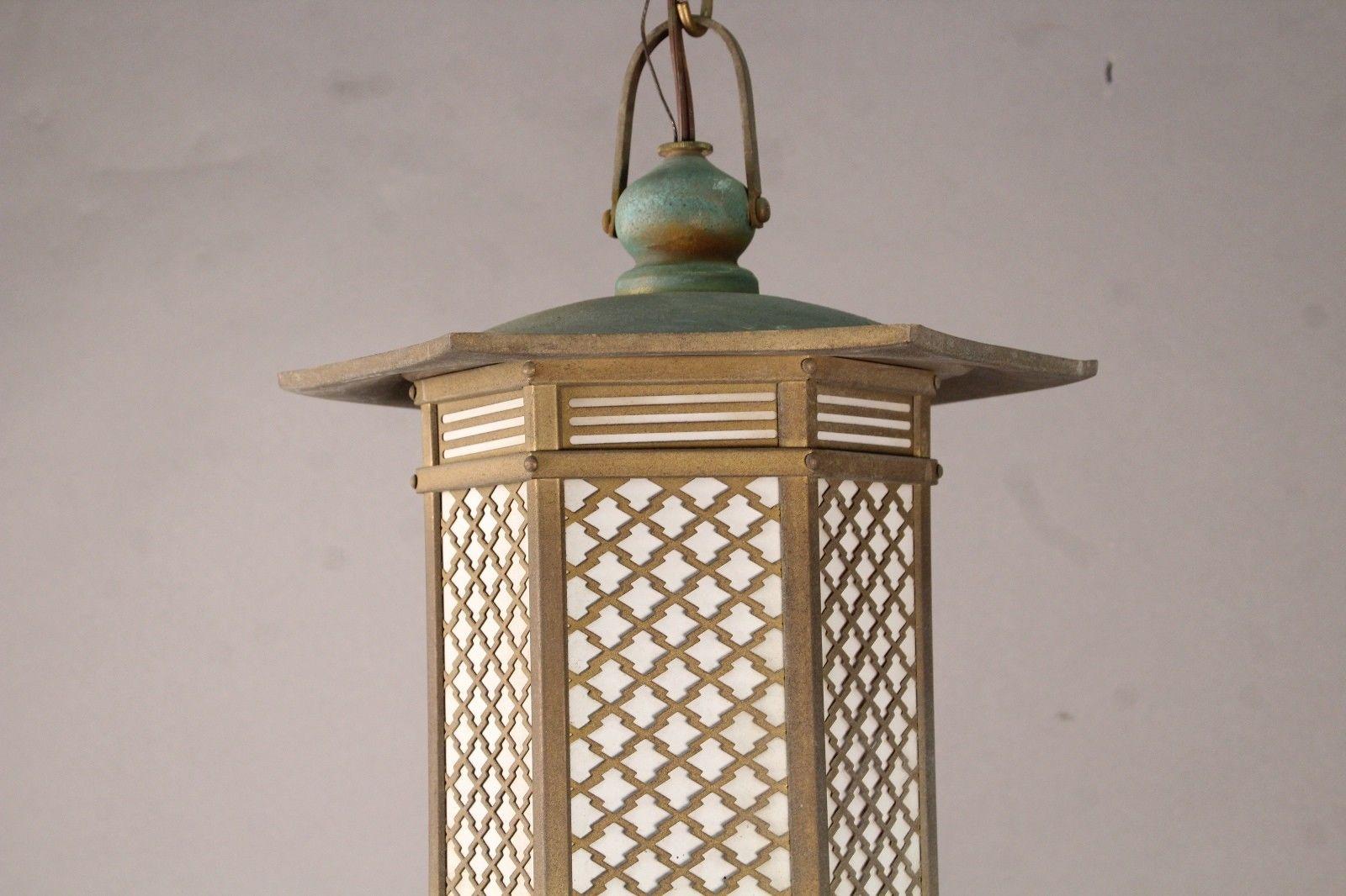 Japanese Antique Pair Fine Bronze Pendant Lantern Light Fixtures Immediate Use  In Good Condition In South Burlington, VT