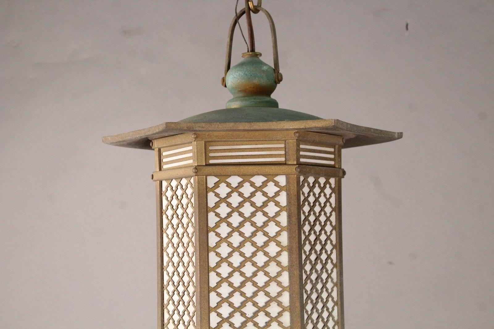 Japanese Antique Pair Fine Bronze Pendant Lantern Light Fixtures Immediate Use In Good Condition In South Burlington, VT