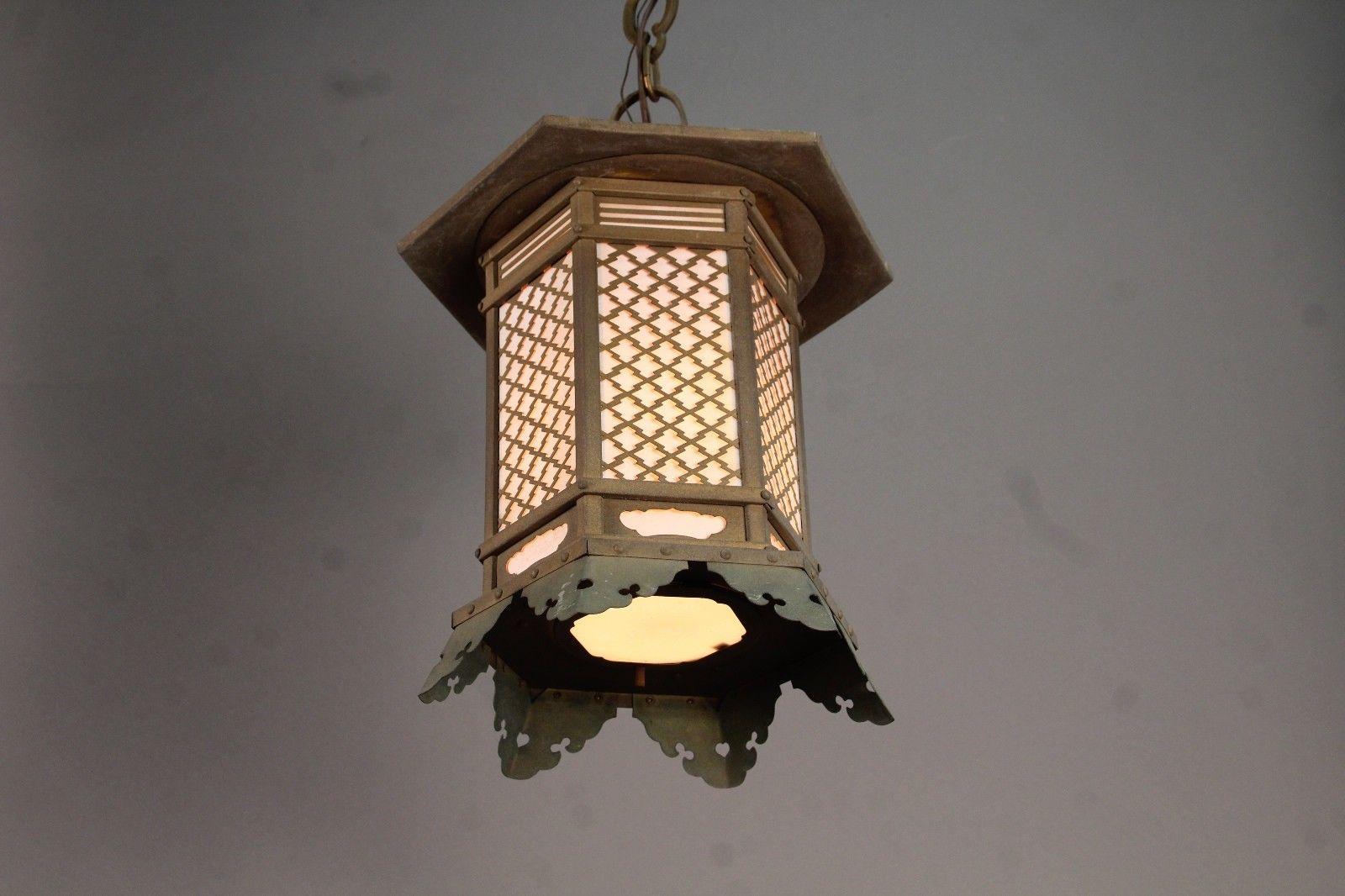 Showa Japanese Antique Pair Fine Bronze Pendant Lantern Light Fixtures Immediate Use 