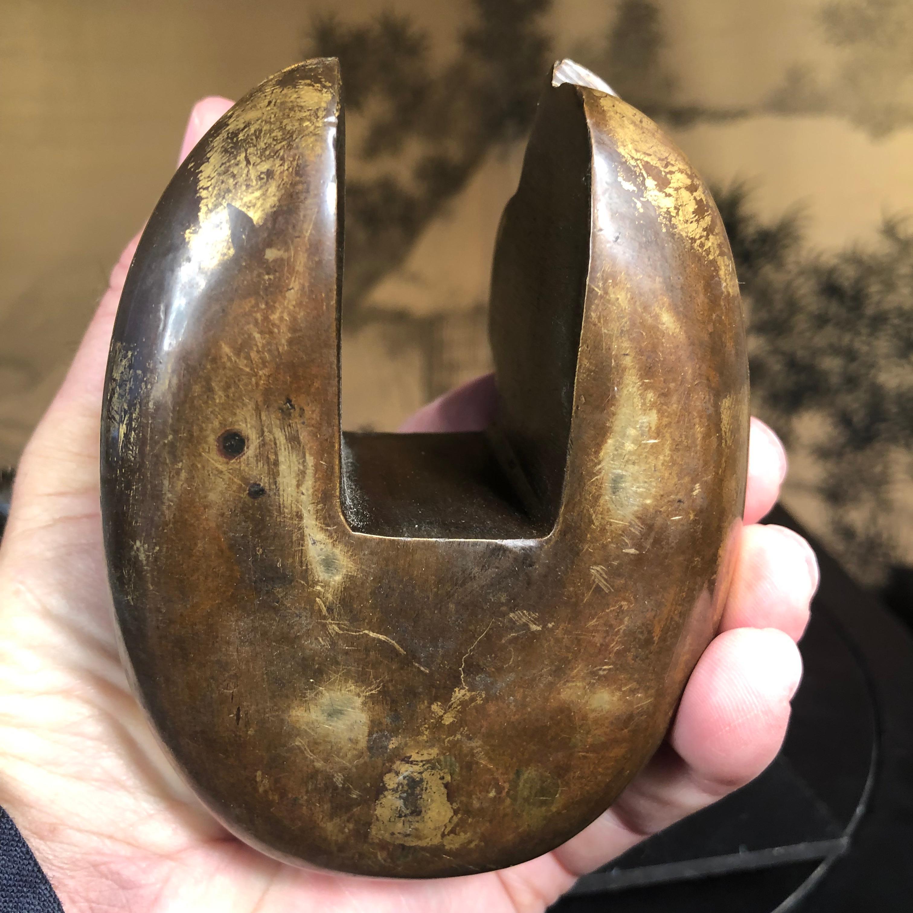 Japanese Antique Pair Gilt Bronze Mandarin Duck Screen Holders 11