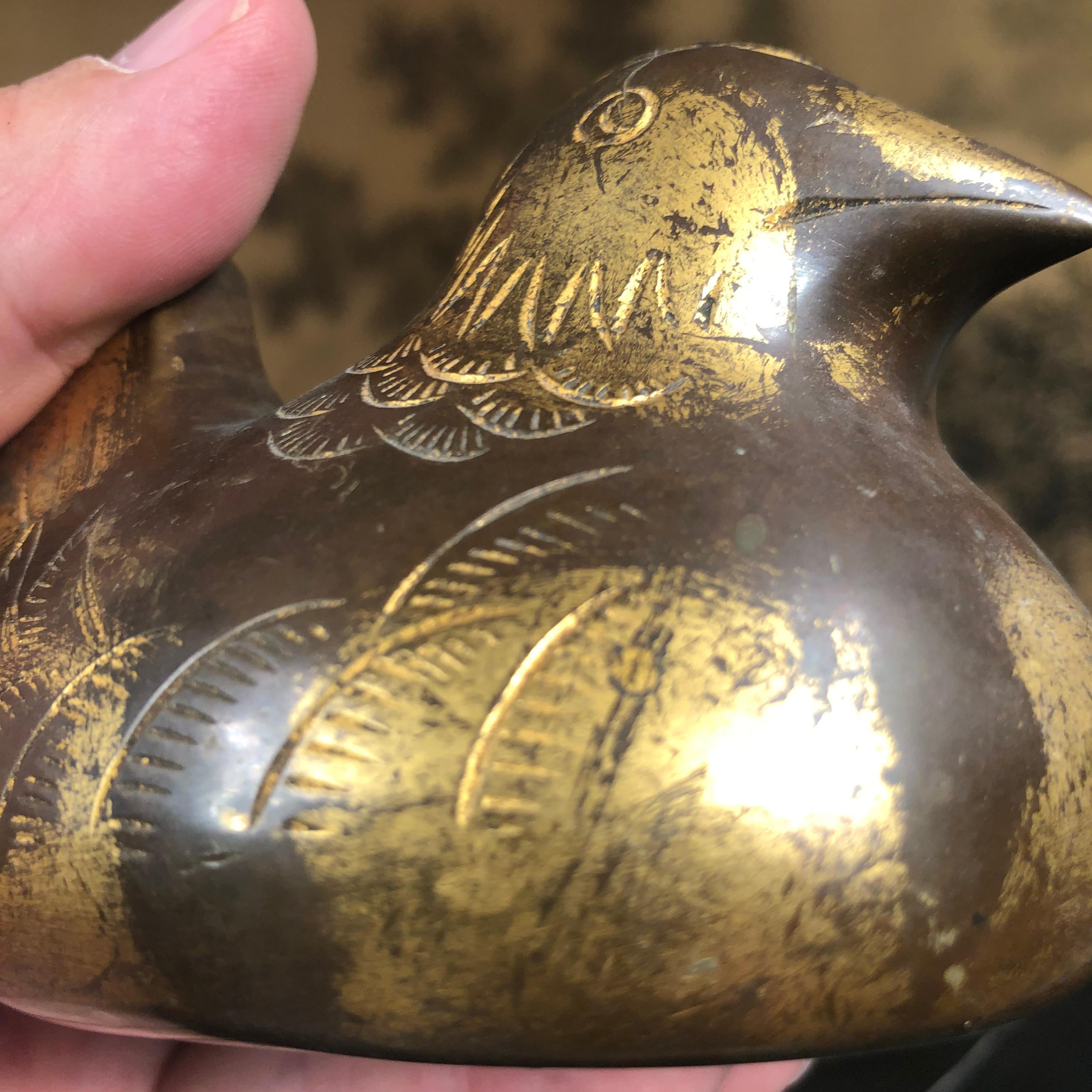 Japanese Antique Pair Gilt Bronze Mandarin Duck Screen Holders 3