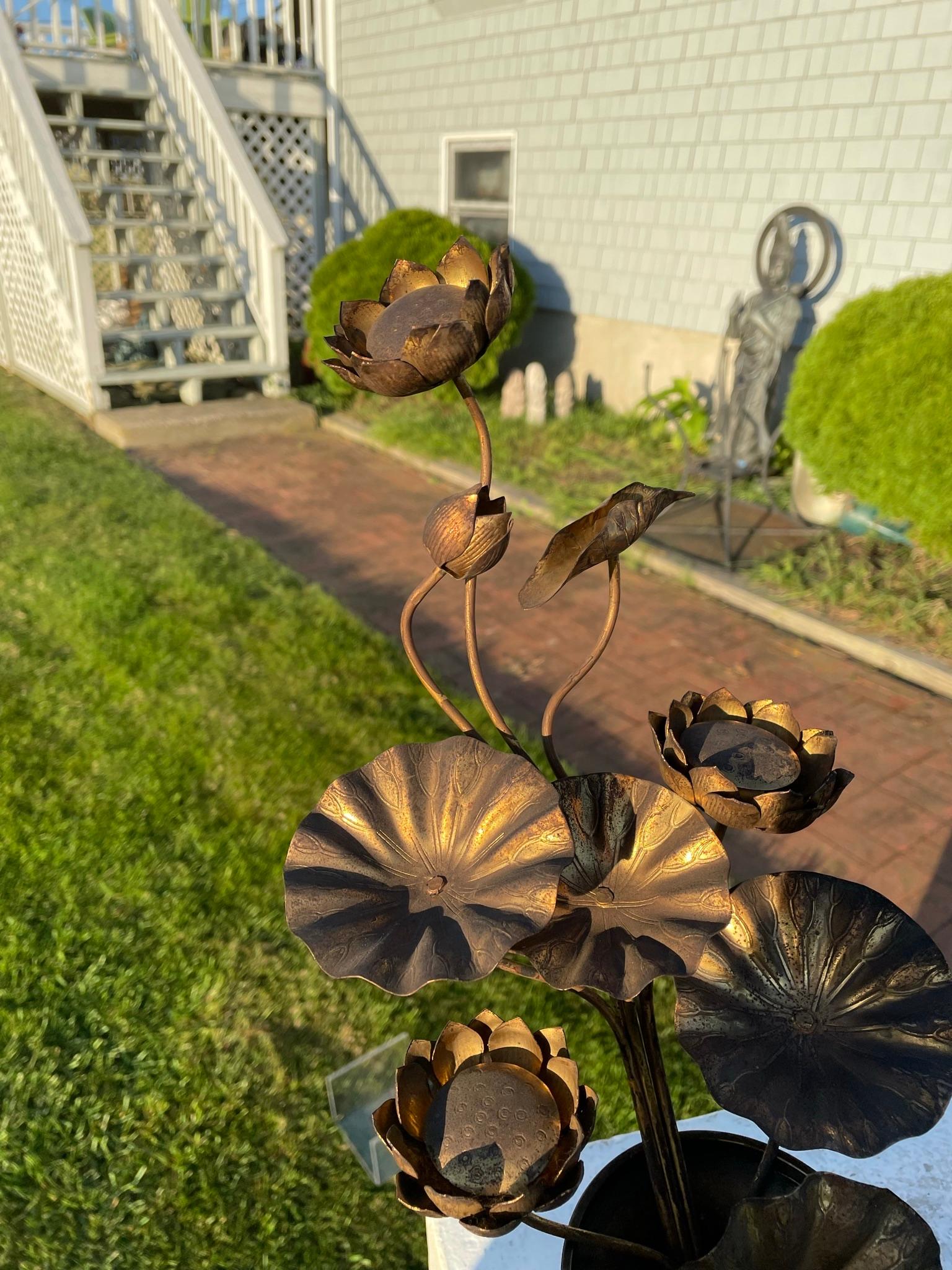 Bronze Japanese Antique Pair Gilt Lotus Flower Bouquets