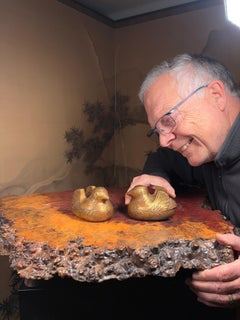 Japanese Antique Pair Gilt  Mandarin Duck Screen Holders