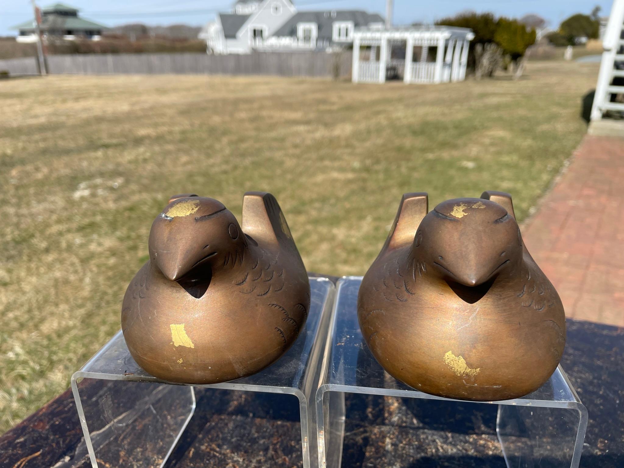 Taisho Japanese Antique Pair Gilt Mandarin Duck Screen Holders