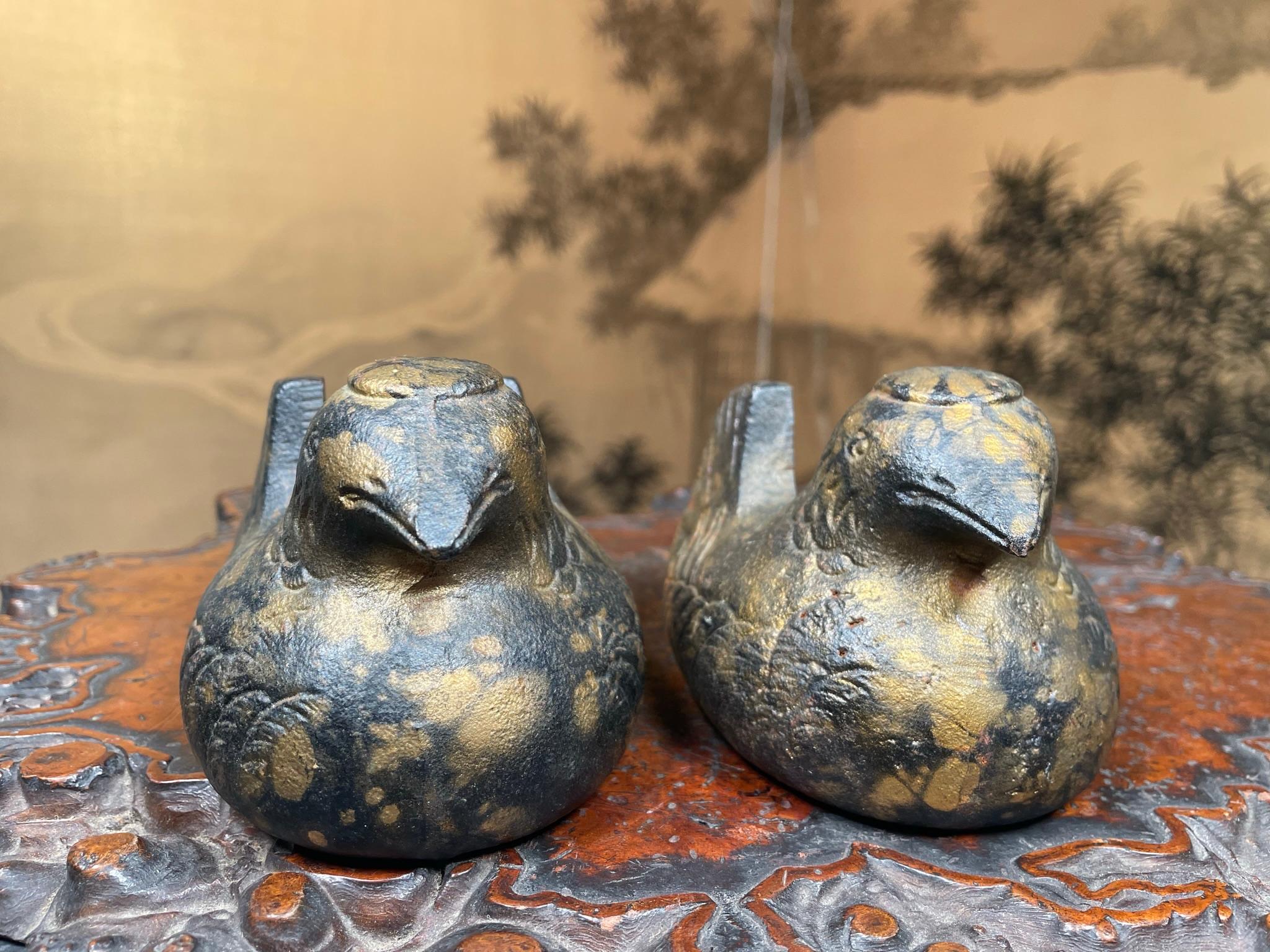 20th Century Japanese Antique Pair Gilt Mandarin Duck Screen Holders