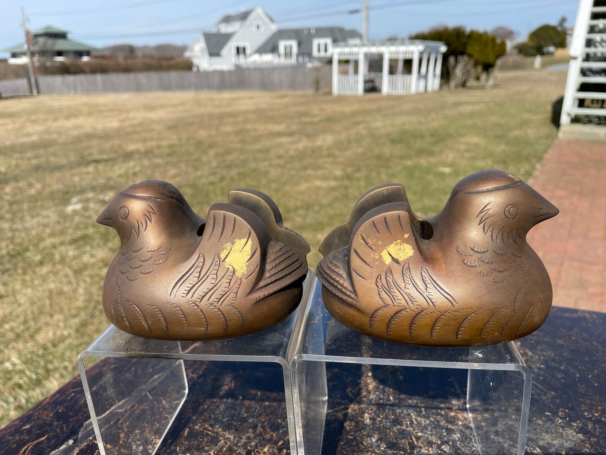 Japanese Antique Pair Gilt Mandarin Duck Screen Holders In Good Condition In South Burlington, VT