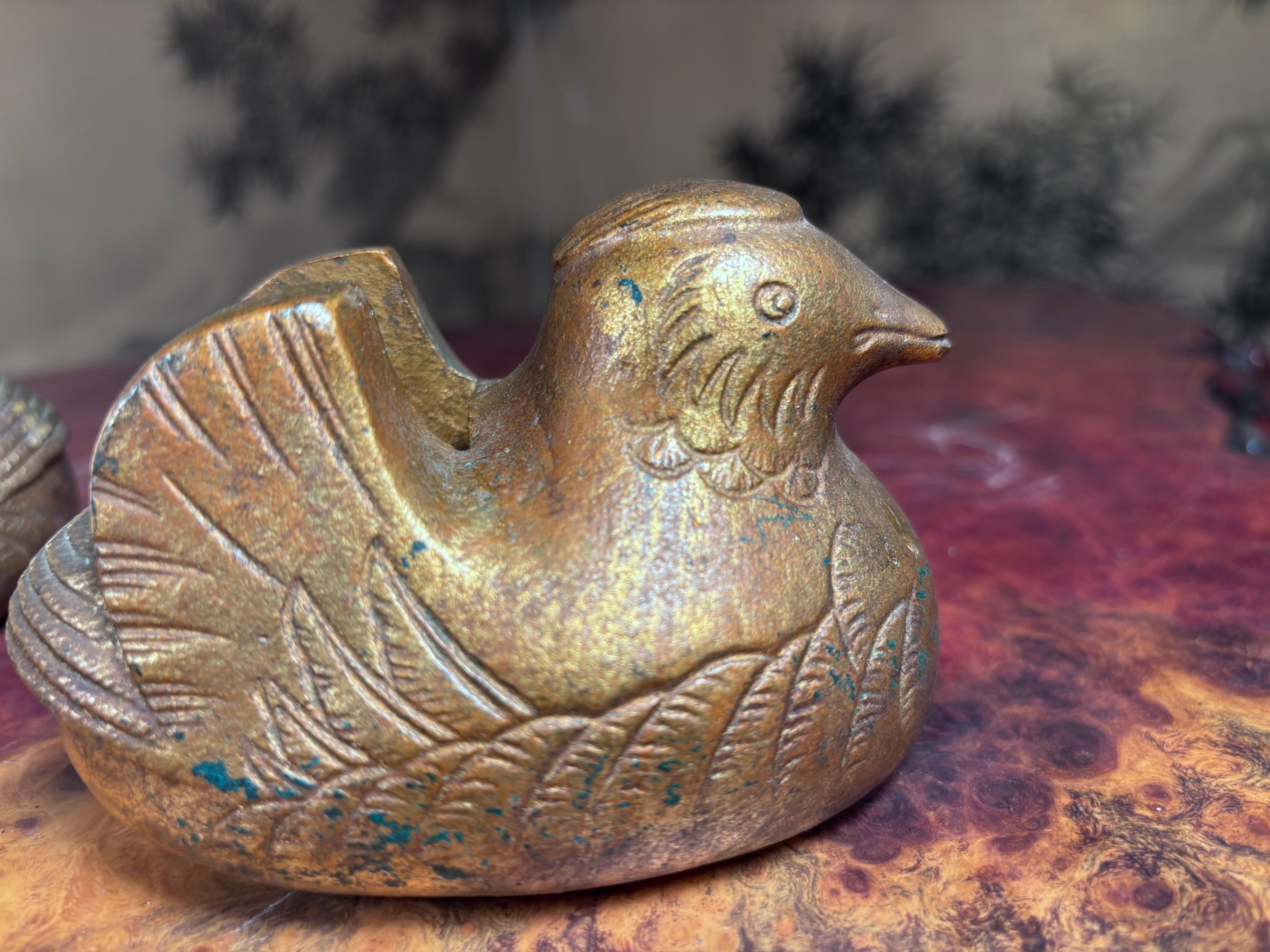 Japanese Antique Pair Gilt  Mandarin Duck Screen Holders 3