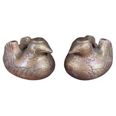 Japanese Antique Pair Gilt Mandarin Duck Screen Holders